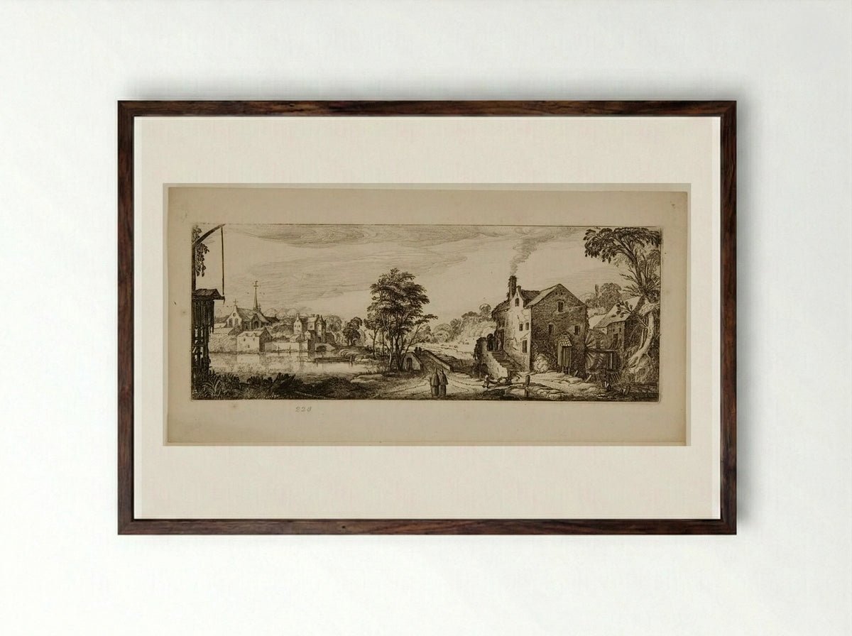 Watermill near a Village - Jan van de Velde II - Framed Print Dark Wood