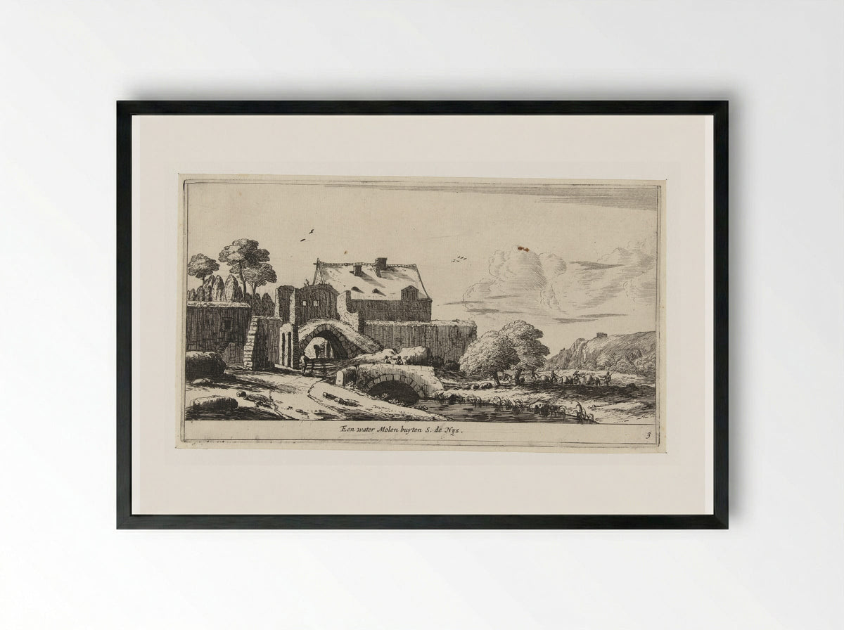 Watermolen bij Saint-Denis - Reinier Nooms - Framed Print Black
