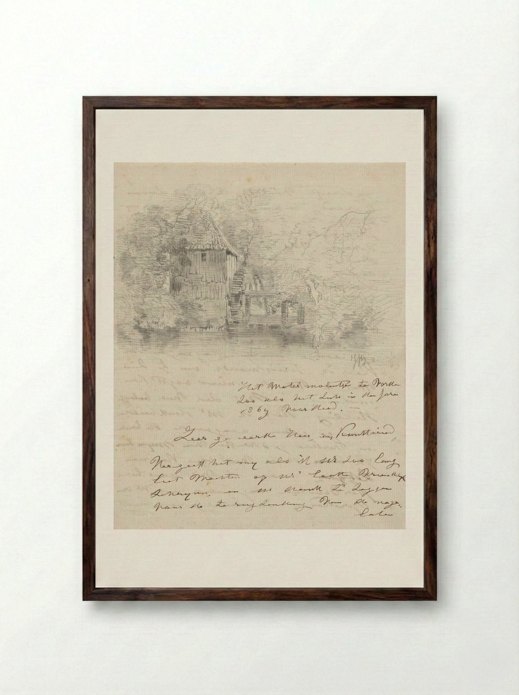 Watermolen te Vorden - Johannes Warnardus Bilders - Framed Print Dark Wood