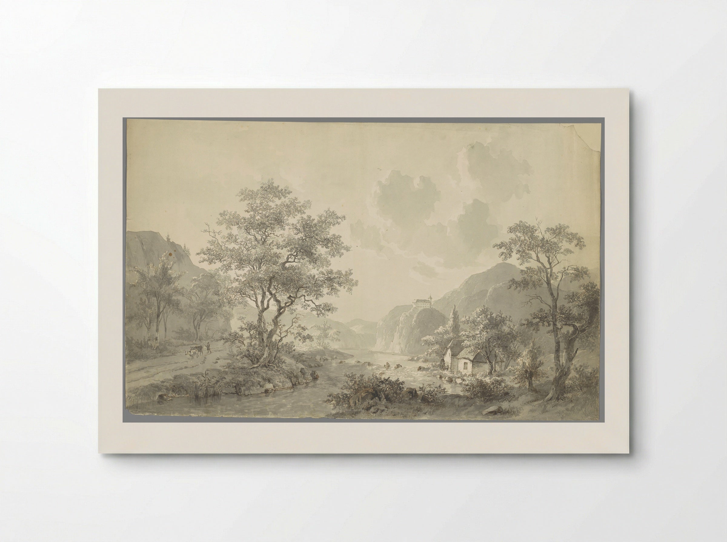 Watervalletje bij een meer in een berglandschap - Jacob van Strij - Poster