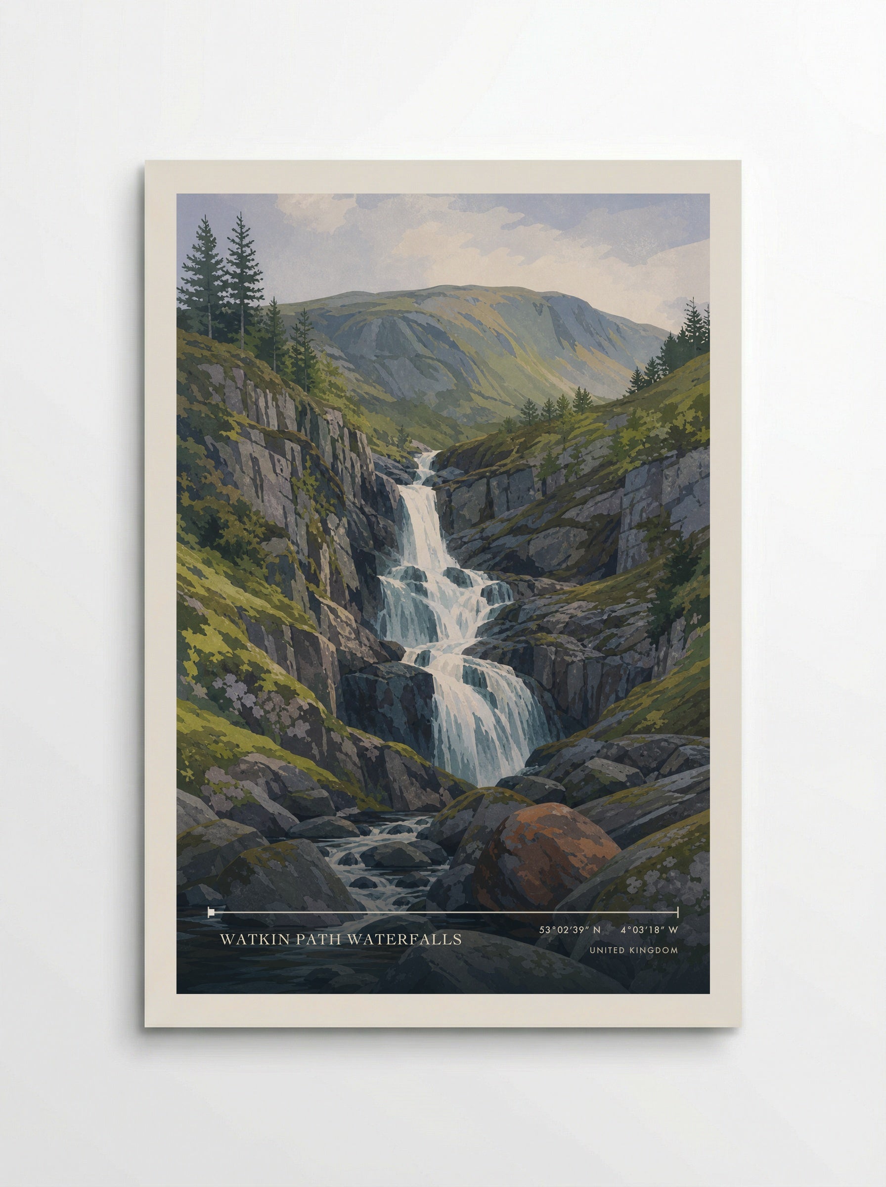 Watkin Path Waterfalls United Kingdom Travel Poster - Poster