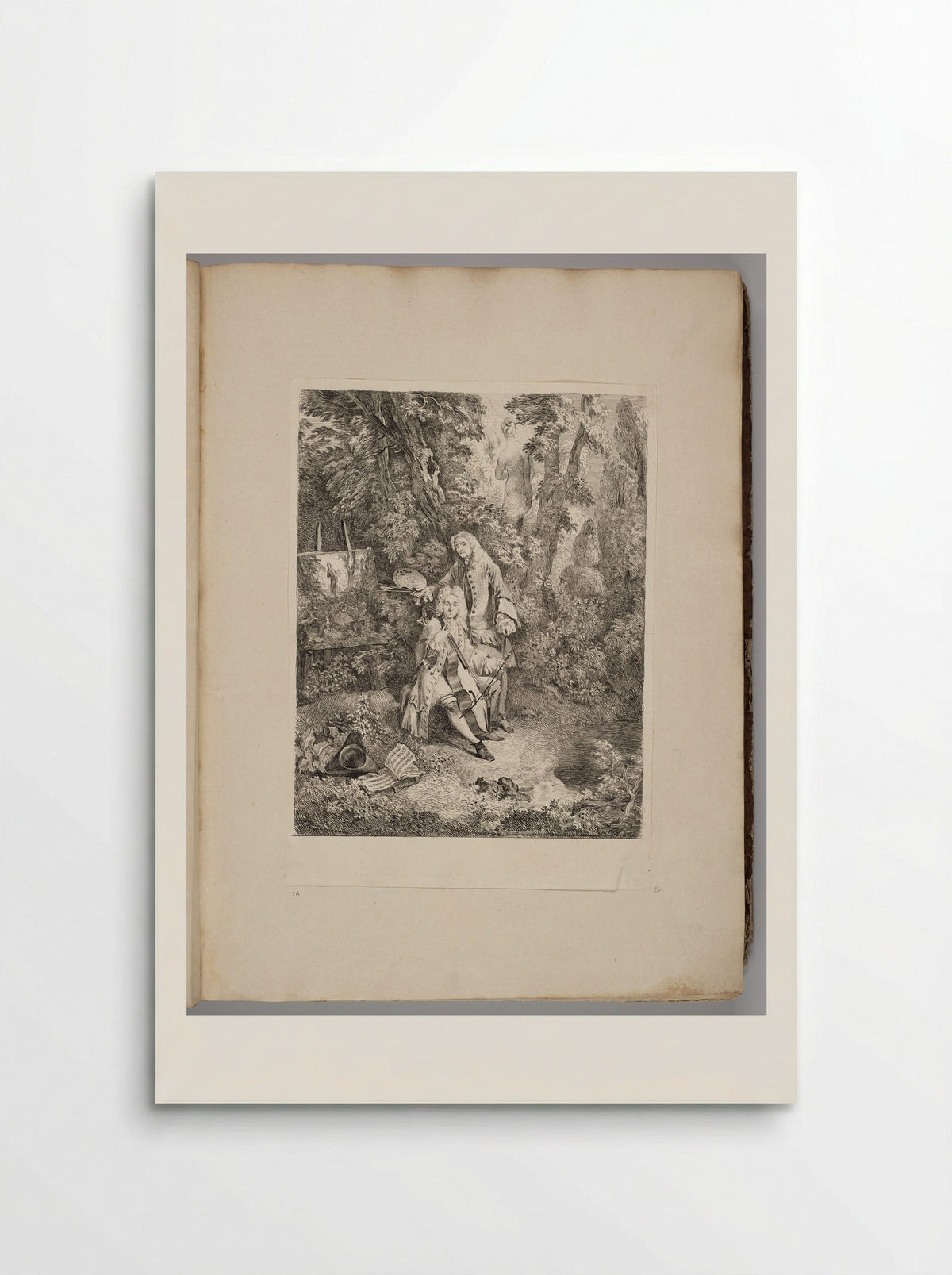 Watteau at His Easel, Jullienne Playing the Cello, in a Shady Grove - Fine Art Print - Poster