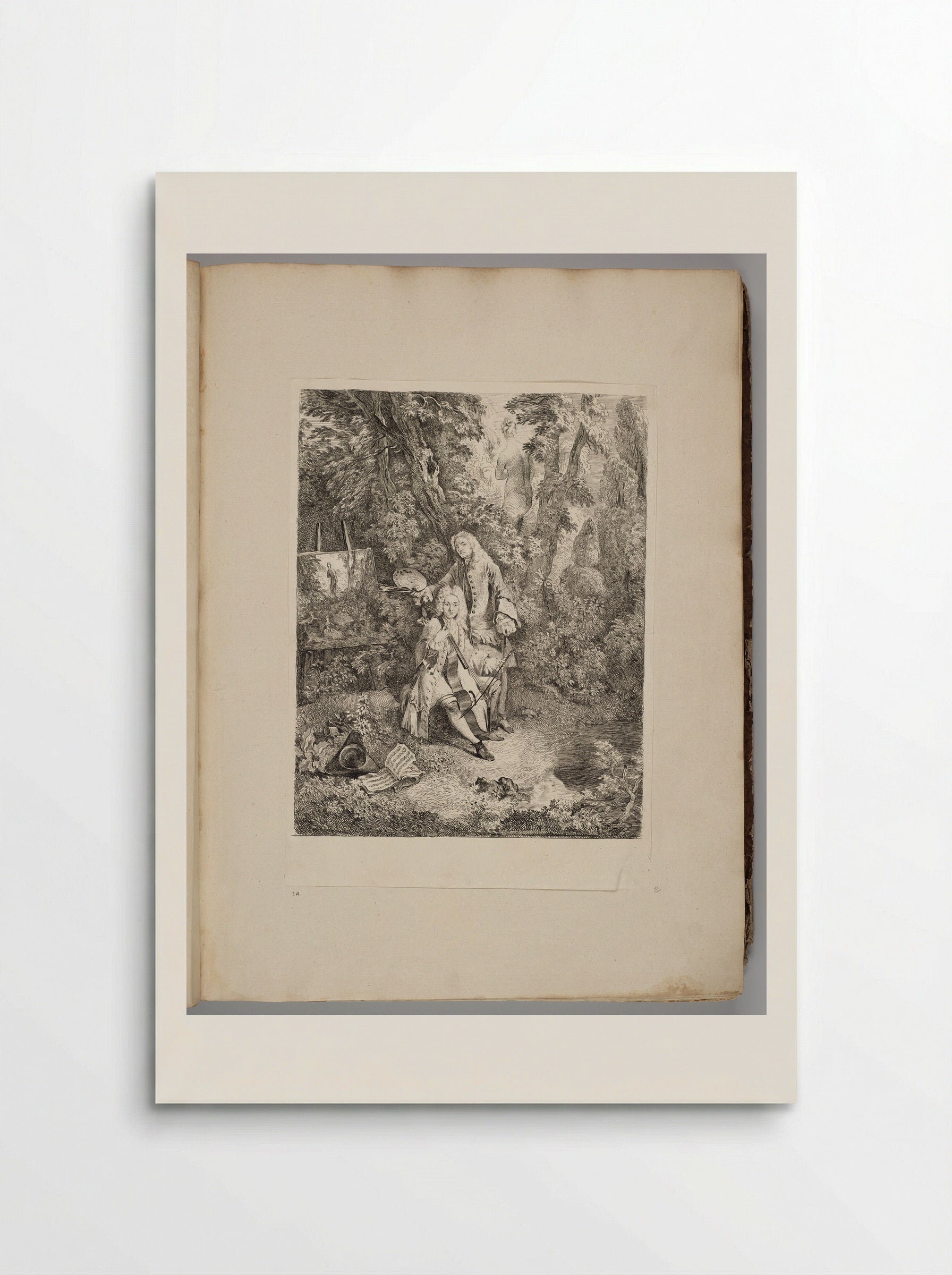 Watteau at His Easel, Jullienne Playing the Cello, in a Shady Grove - Fine Art Print - Poster