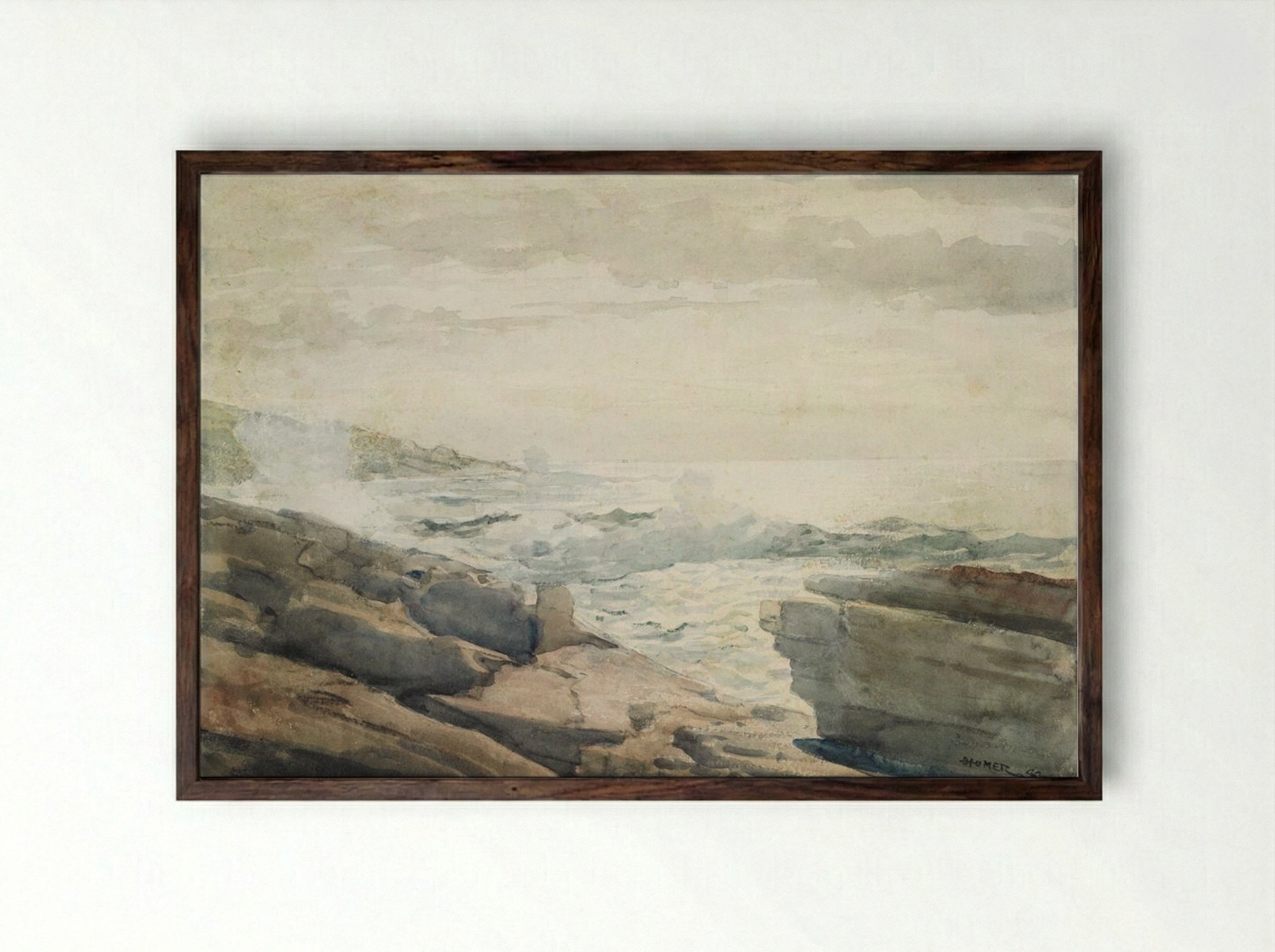 Waves on a Rocky Coast - Winslow Homer - Framed Print Dark Wood
