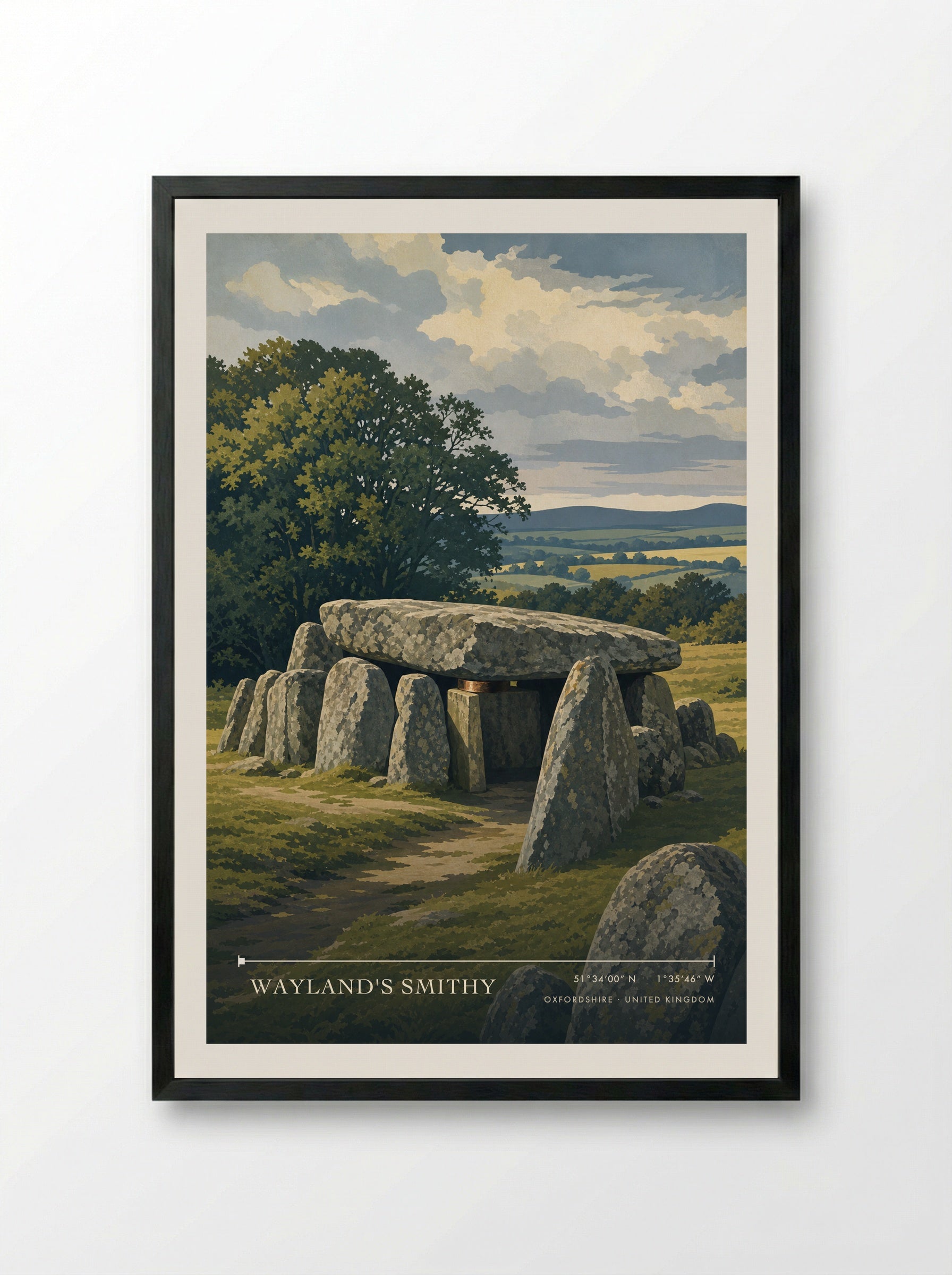 Wayland's Smithy Oxfordshire United Kingdom Travel Poster - Framed Print Black