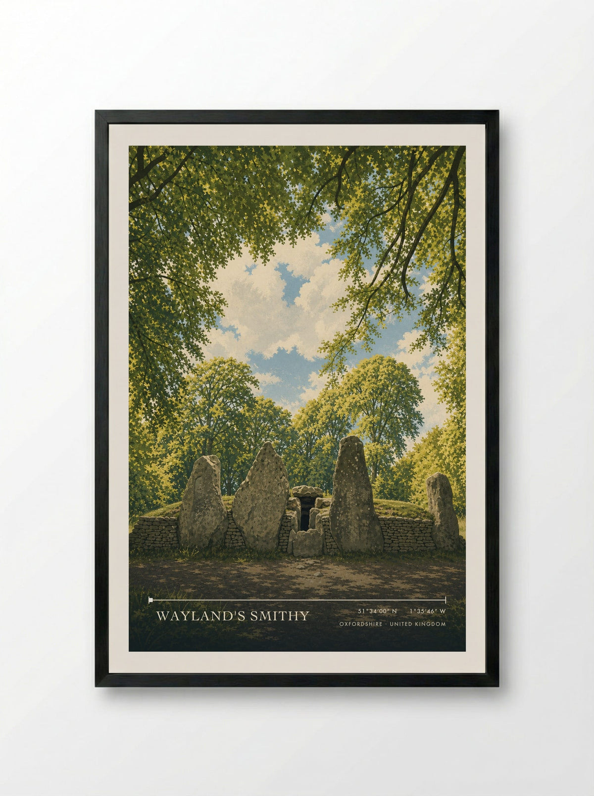 Wayland's Smithy Oxfordshire United Kingdom Travel Poster - Framed Print Black