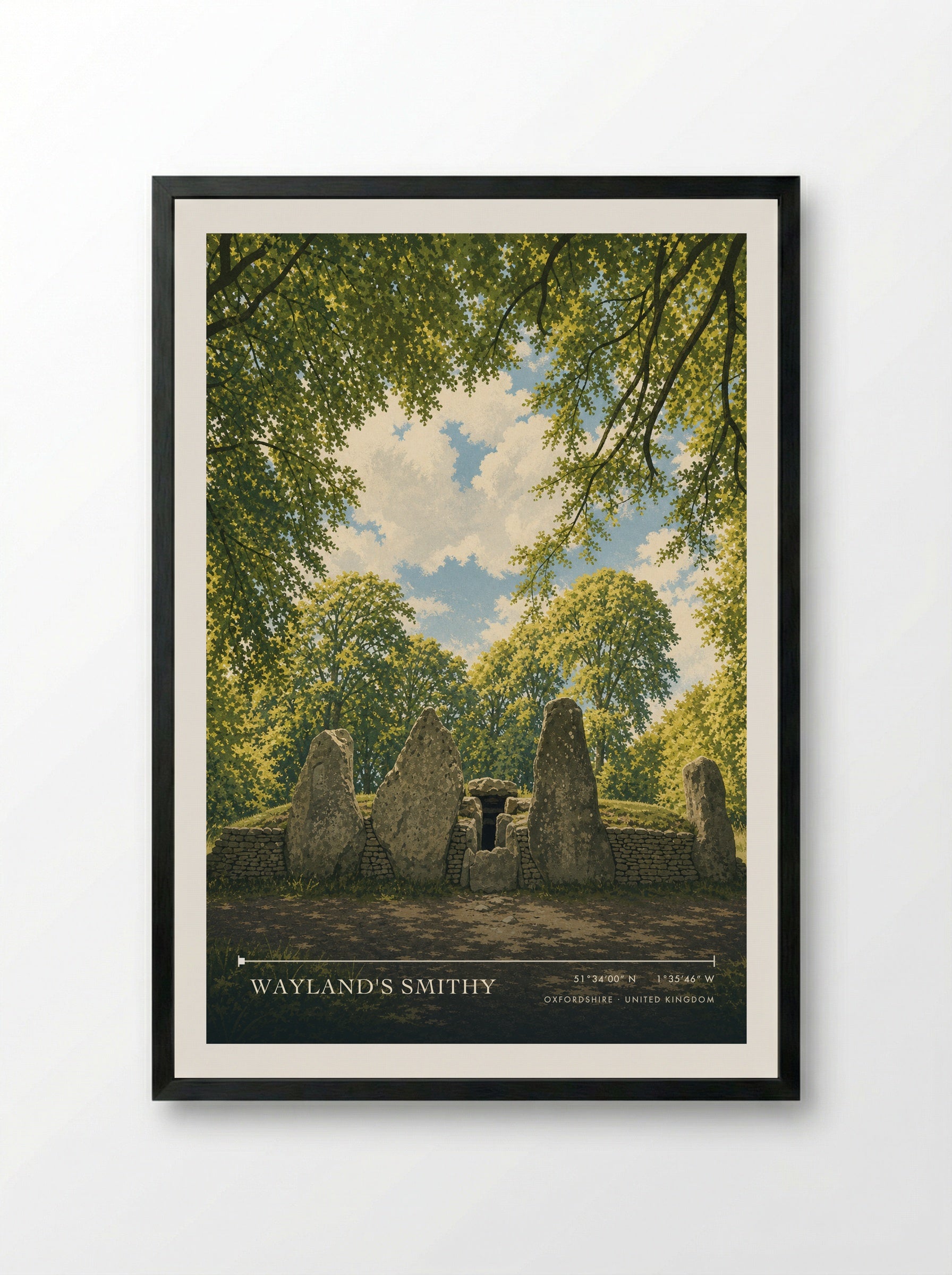 Wayland's Smithy Oxfordshire United Kingdom Travel Poster - Framed Print Black