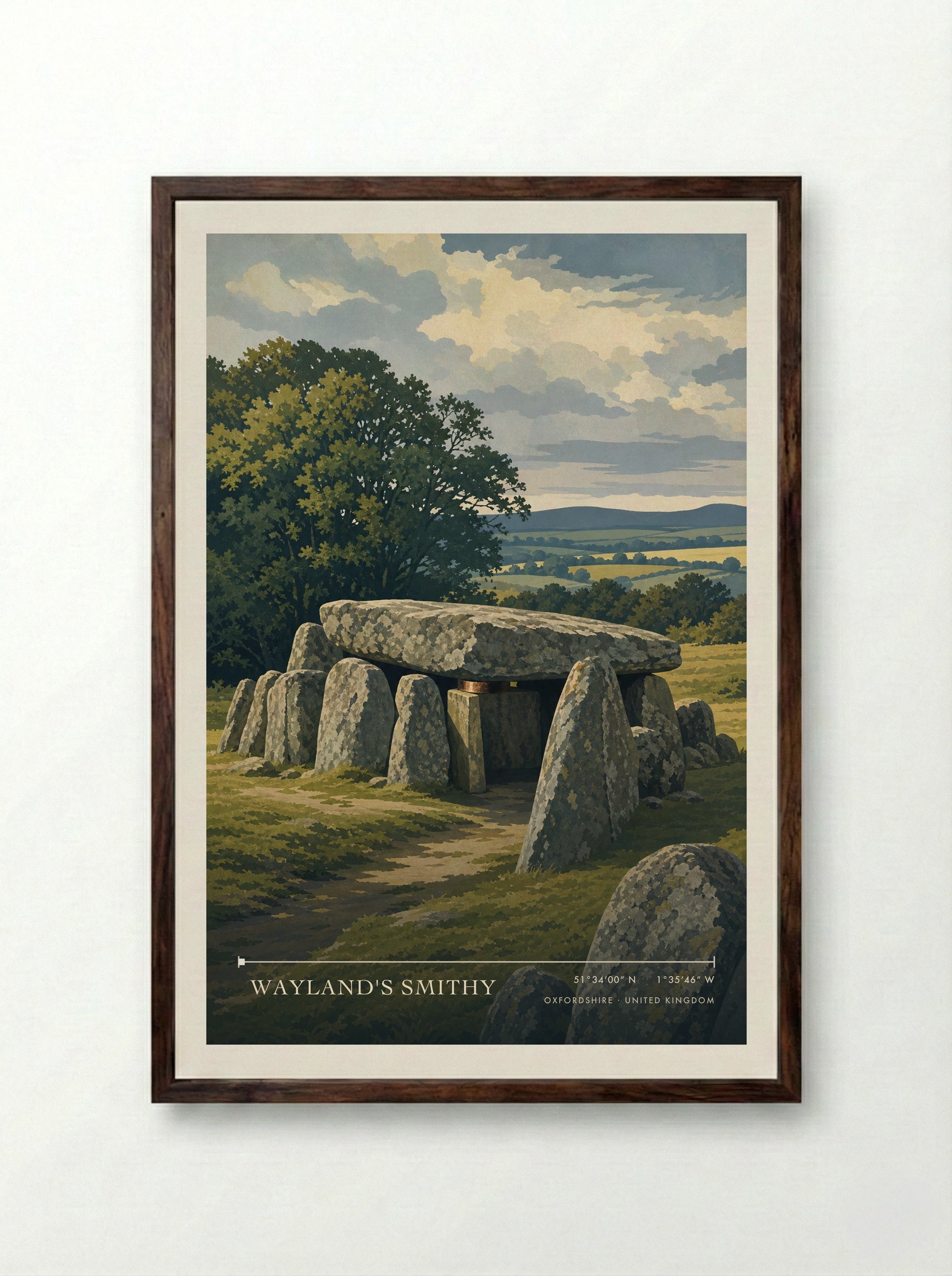 Wayland's Smithy Oxfordshire United Kingdom Travel Poster - Framed Print Dark Wood