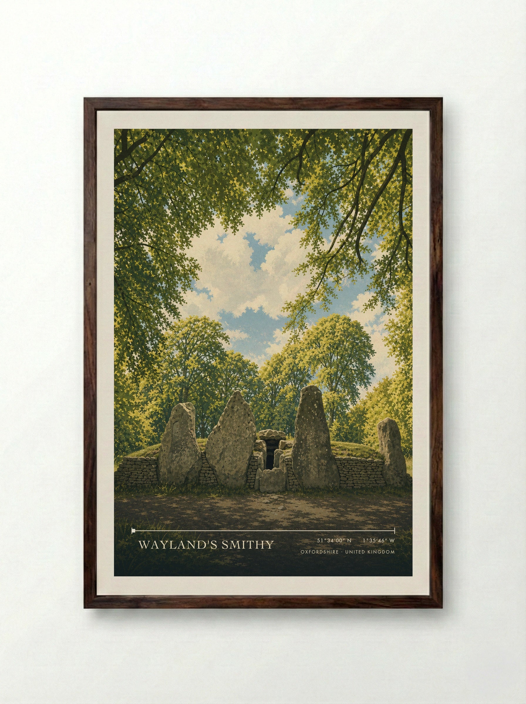 Wayland's Smithy Oxfordshire United Kingdom Travel Poster - Framed Print Dark Wood