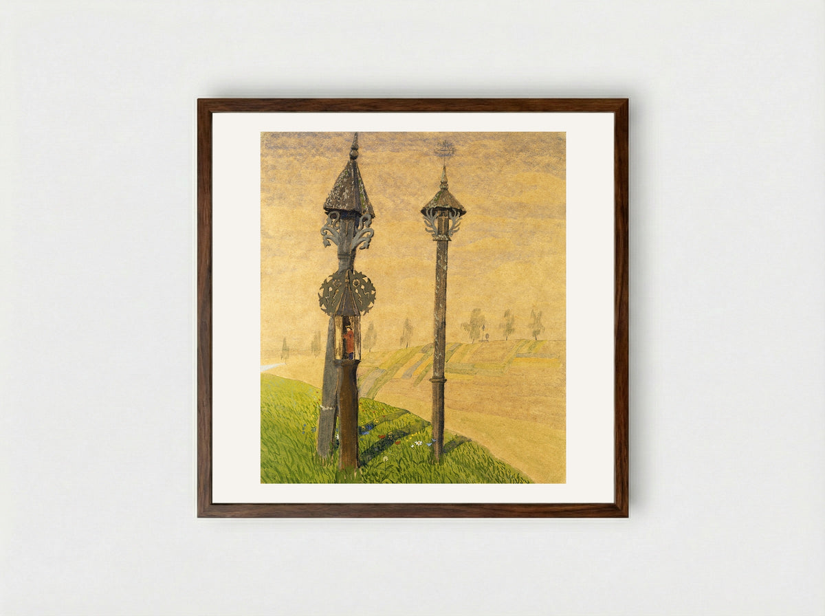 Wayside Crosses of Zemaitija - Mikalojus Konstantinas Čiurlionis - Framed Print Dark Wood