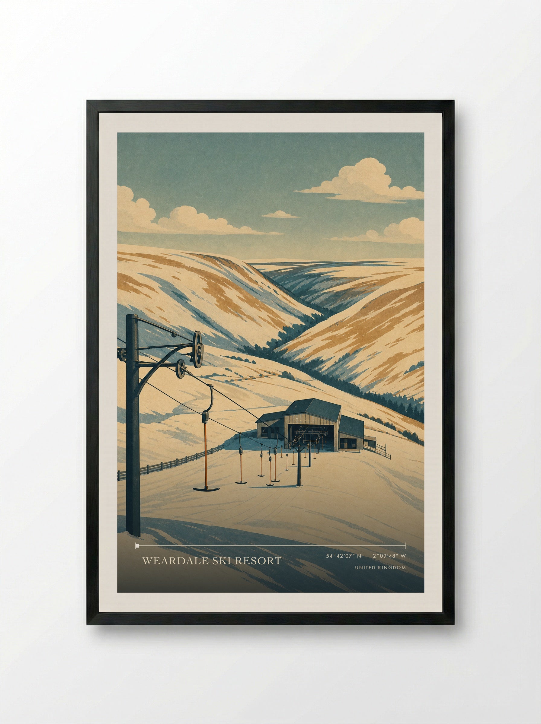 Weardale Ski Resort United Kingdom Travel Poster - Framed Print Black