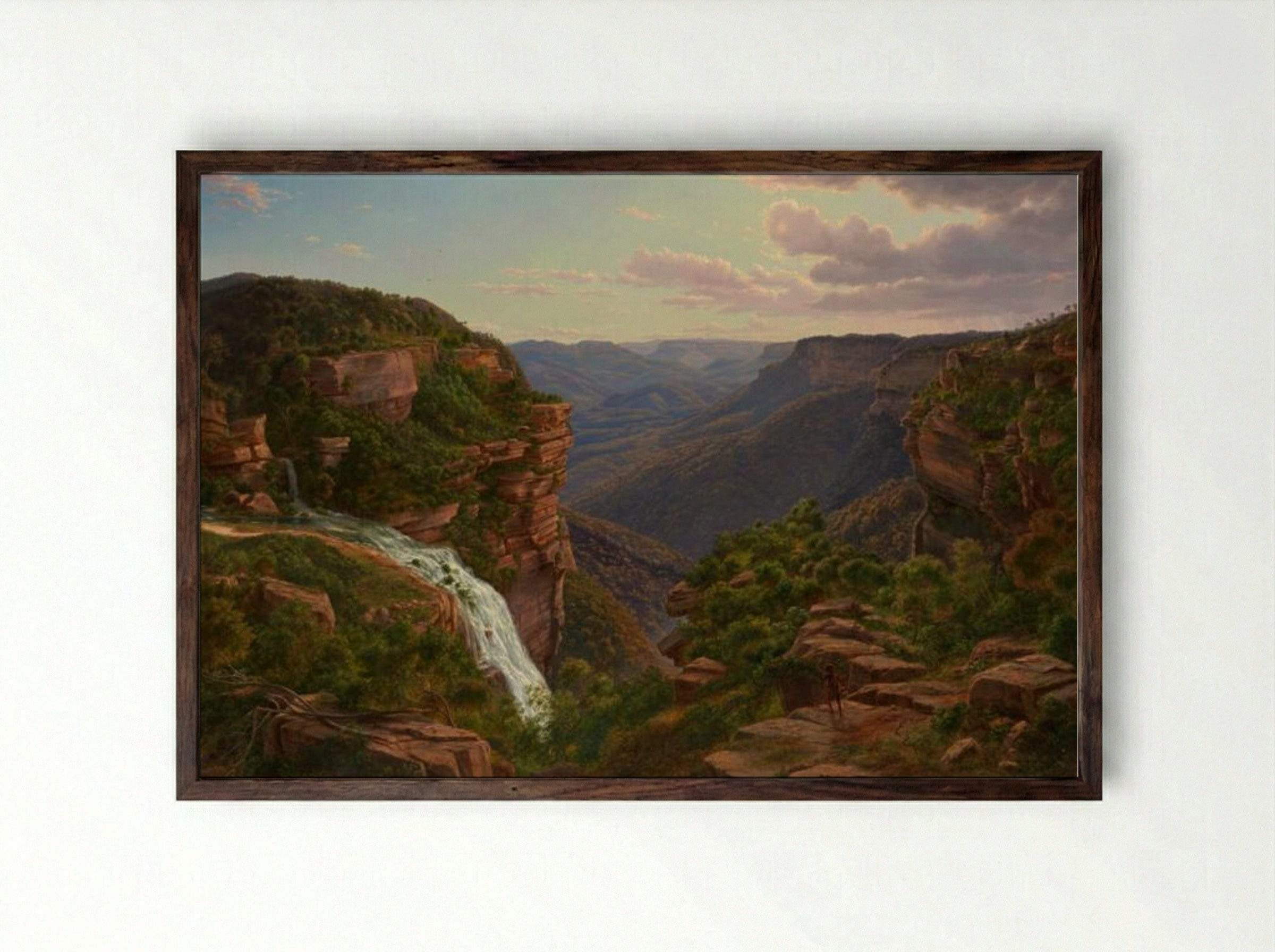 Weatherboard Creek Falls, Jamieson's Valley, New South Wales - Eugene von Guerard - Framed Print Dark Wood