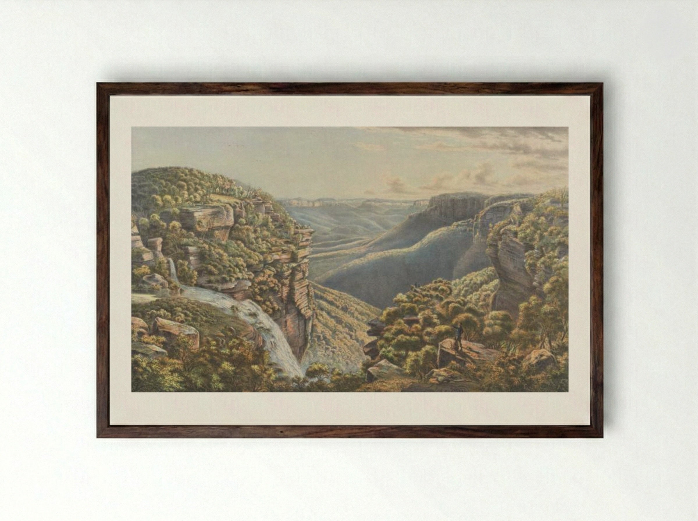 Weatherboard Fall, N.S.W. - Eugene von Guerard - Framed Print Dark Wood