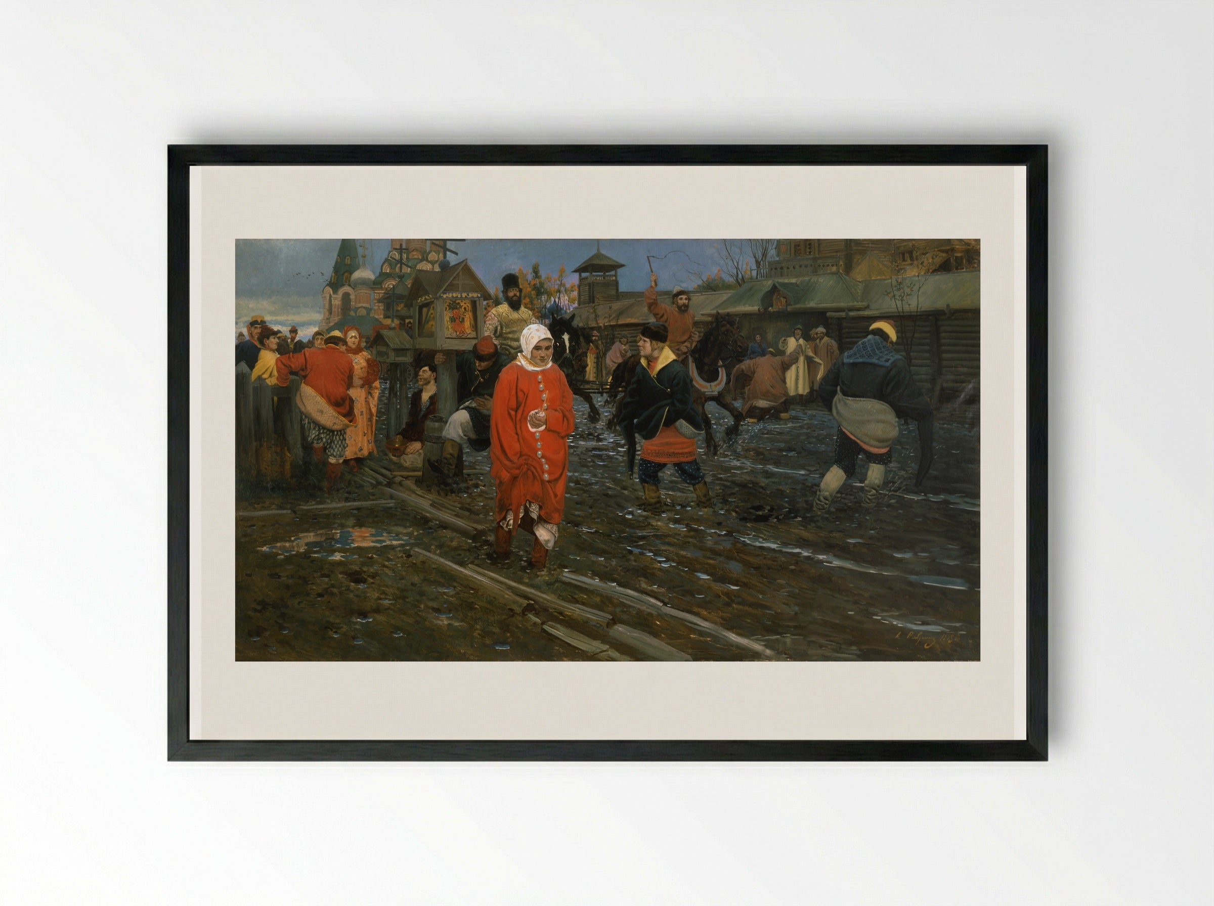 Wedding Train in the XVII Century, Moscow - Andrei Ryabushkin - Framed Print Black