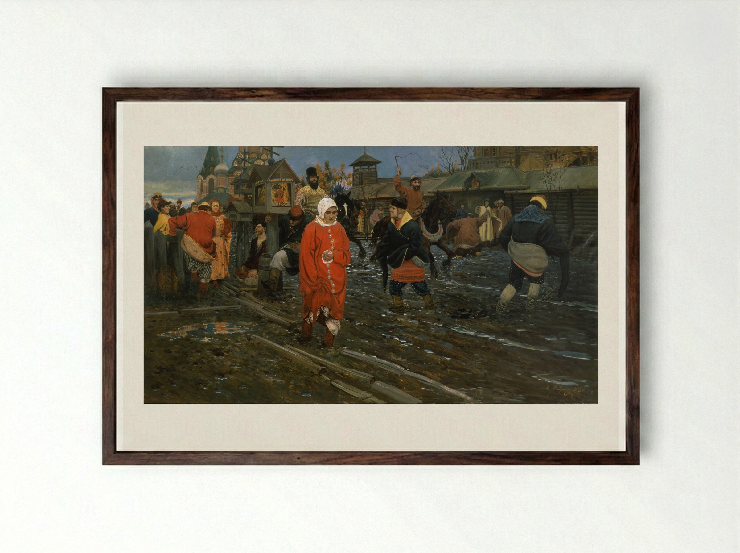 Wedding Train in the XVII Century, Moscow - Andrei Ryabushkin - Framed Print Dark Wood