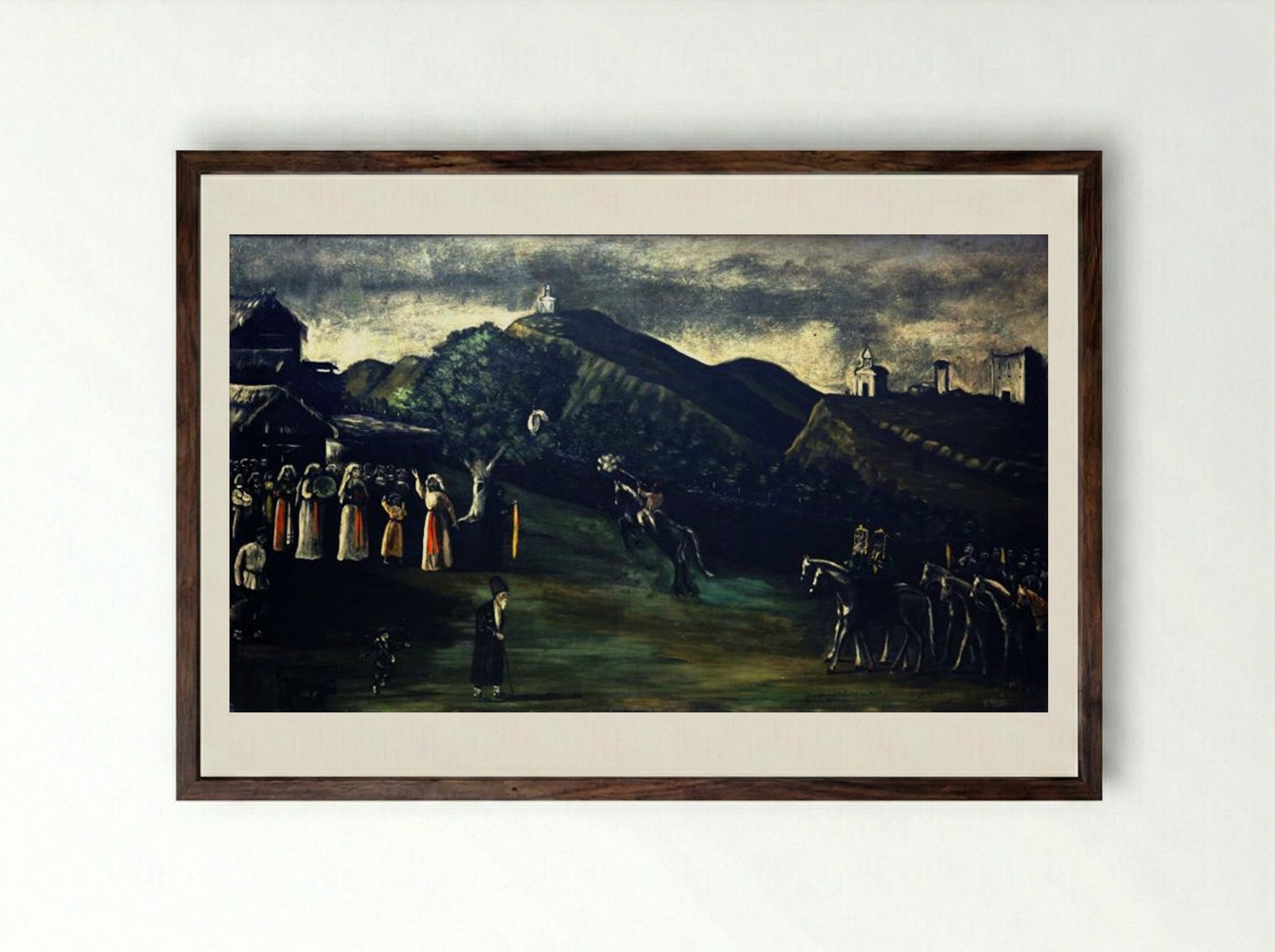 Wedding in the Old-Times Georgia - Niko Pirosmani - Framed Print Dark Wood