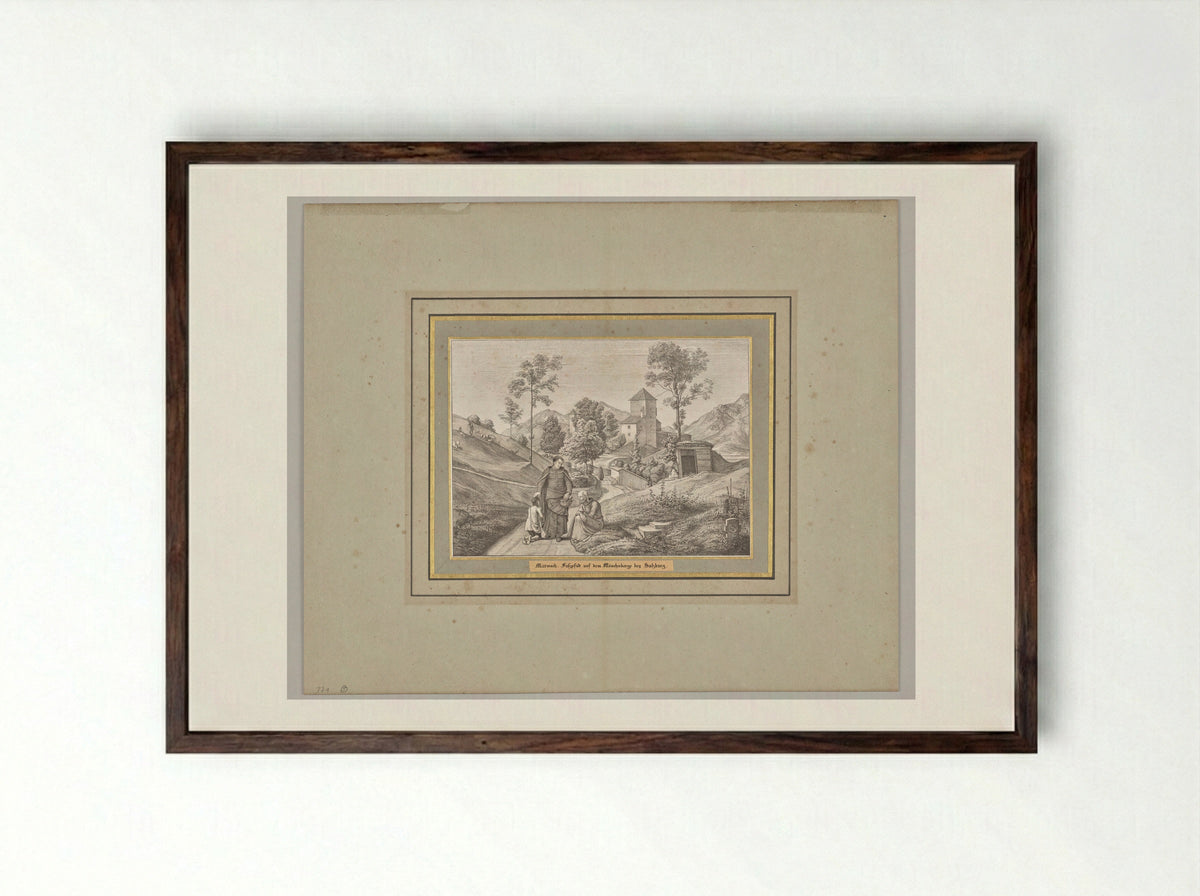 Wednesday. Footpath on the Mönchsberg near Salzburg - Ferdinand Olivier - Framed Print Dark Wood