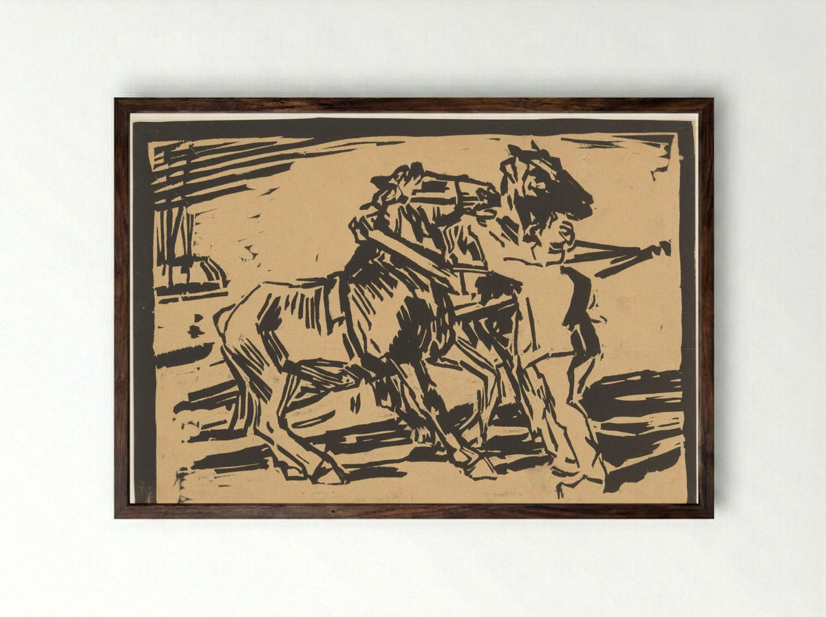 Weerspannige paarden - Marius Richters - Framed Print Dark Wood