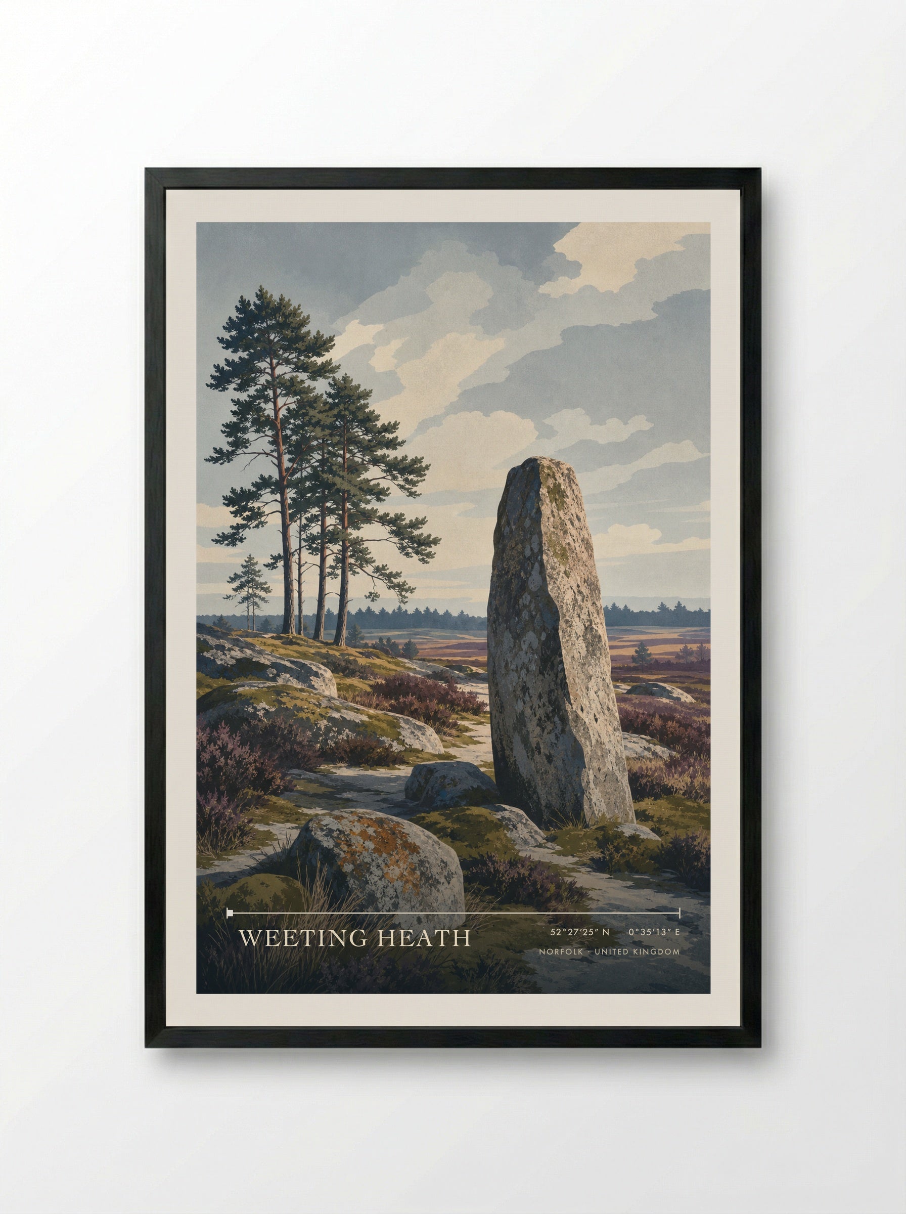 Weeting Heath Norfolk United Kingdom Travel Poster - Framed Print Black