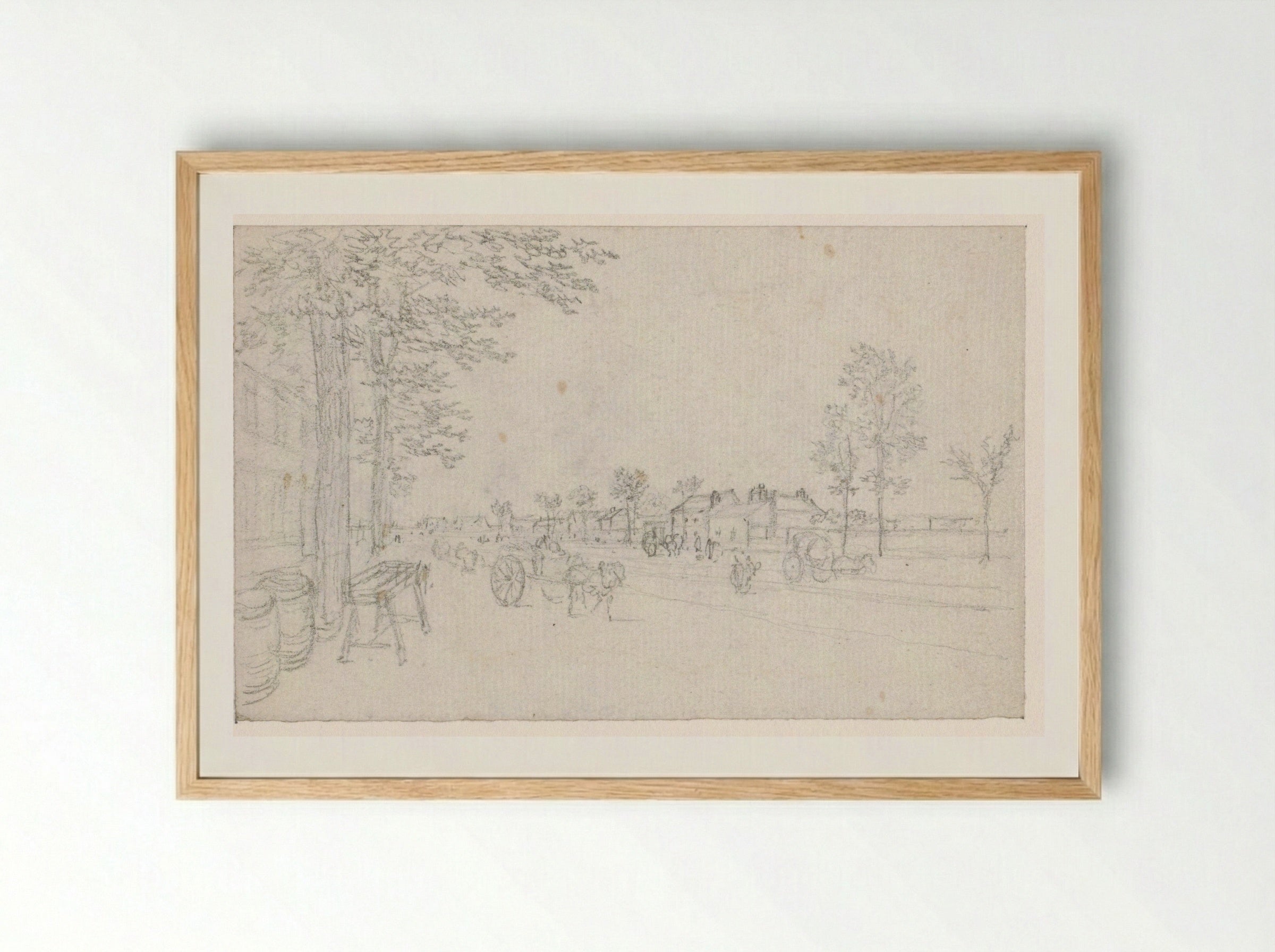 Weg buiten de stad met karren - Georges Michel - Framed Print Wood