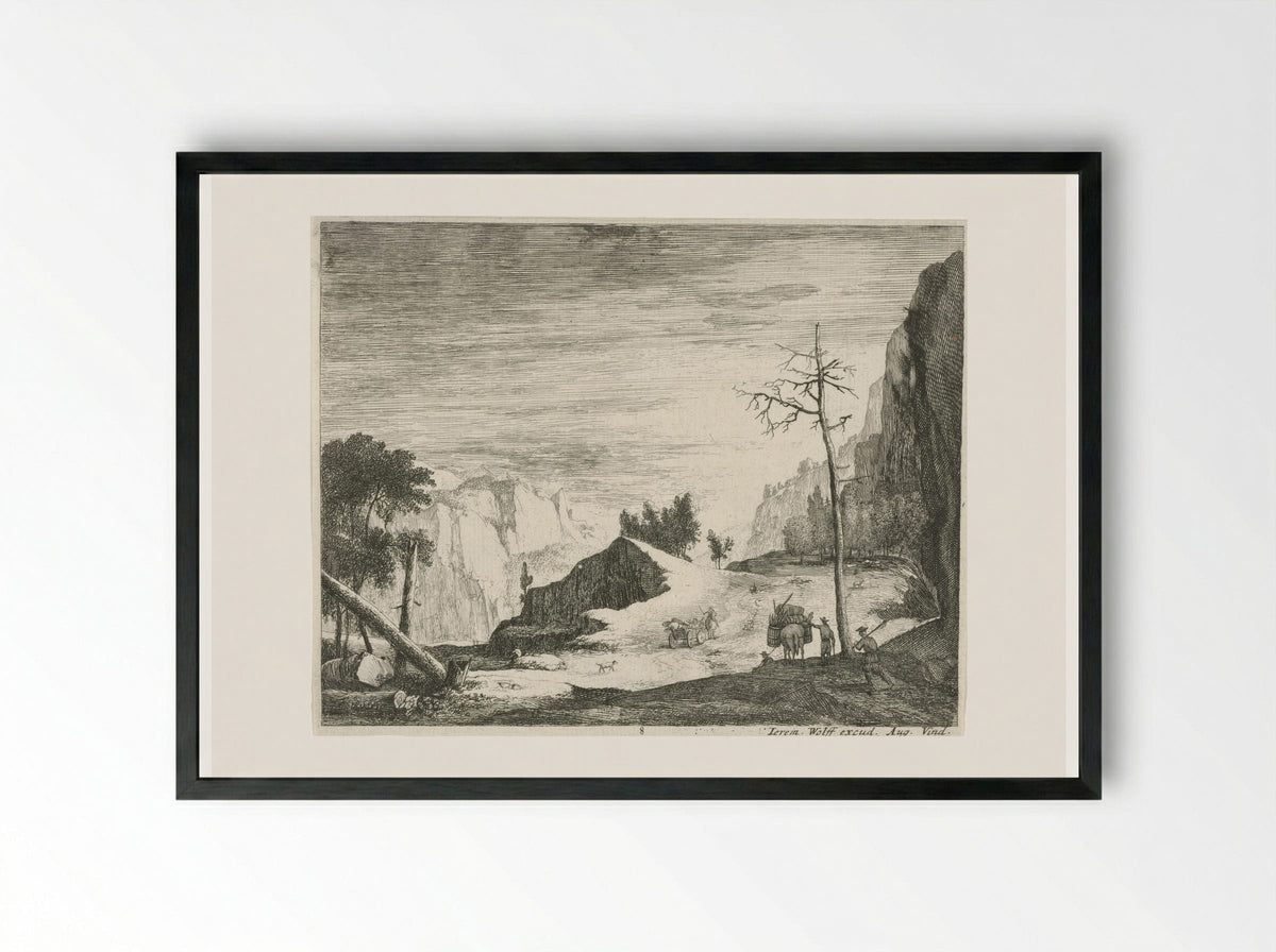 Weg in een berglandschap - Roelant Roghman - Framed Print Black