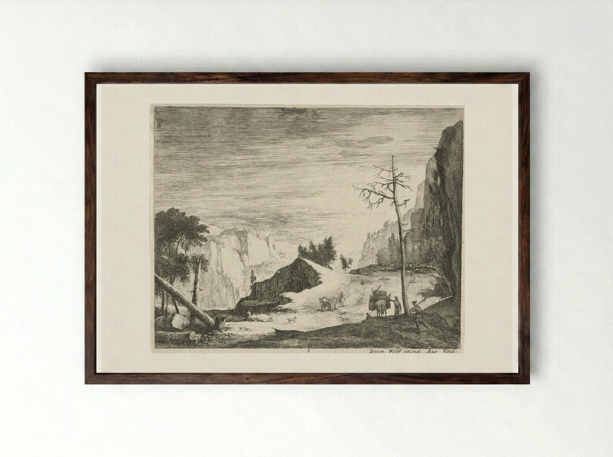 Weg in een berglandschap - Roelant Roghman - Framed Print Dark Wood