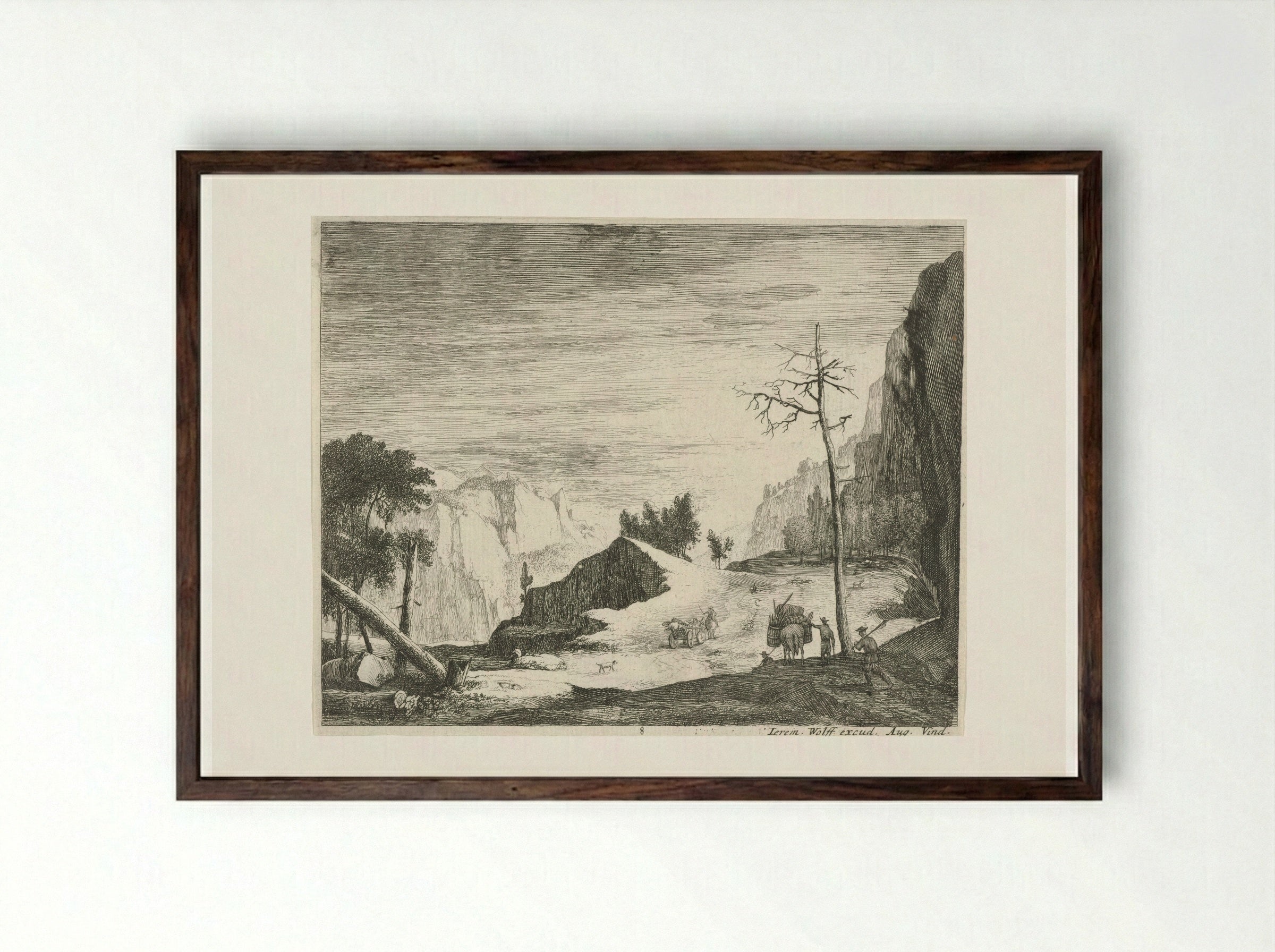 Weg in een berglandschap - Roelant Roghman - Framed Print Dark Wood