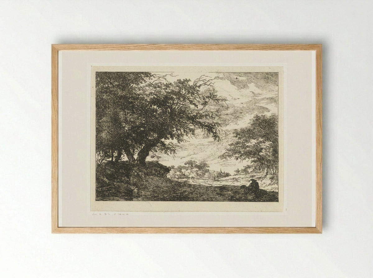 Weg naar dorp met rustende man - Hermanus van Brussel - Framed Print Wood