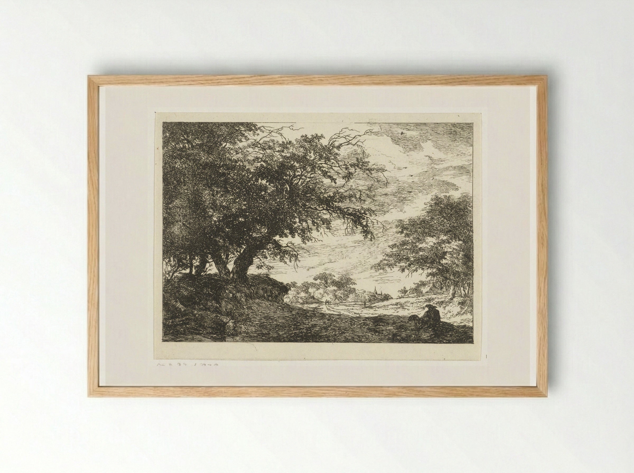Weg naar dorp met rustende man - Hermanus van Brussel - Framed Print Wood
