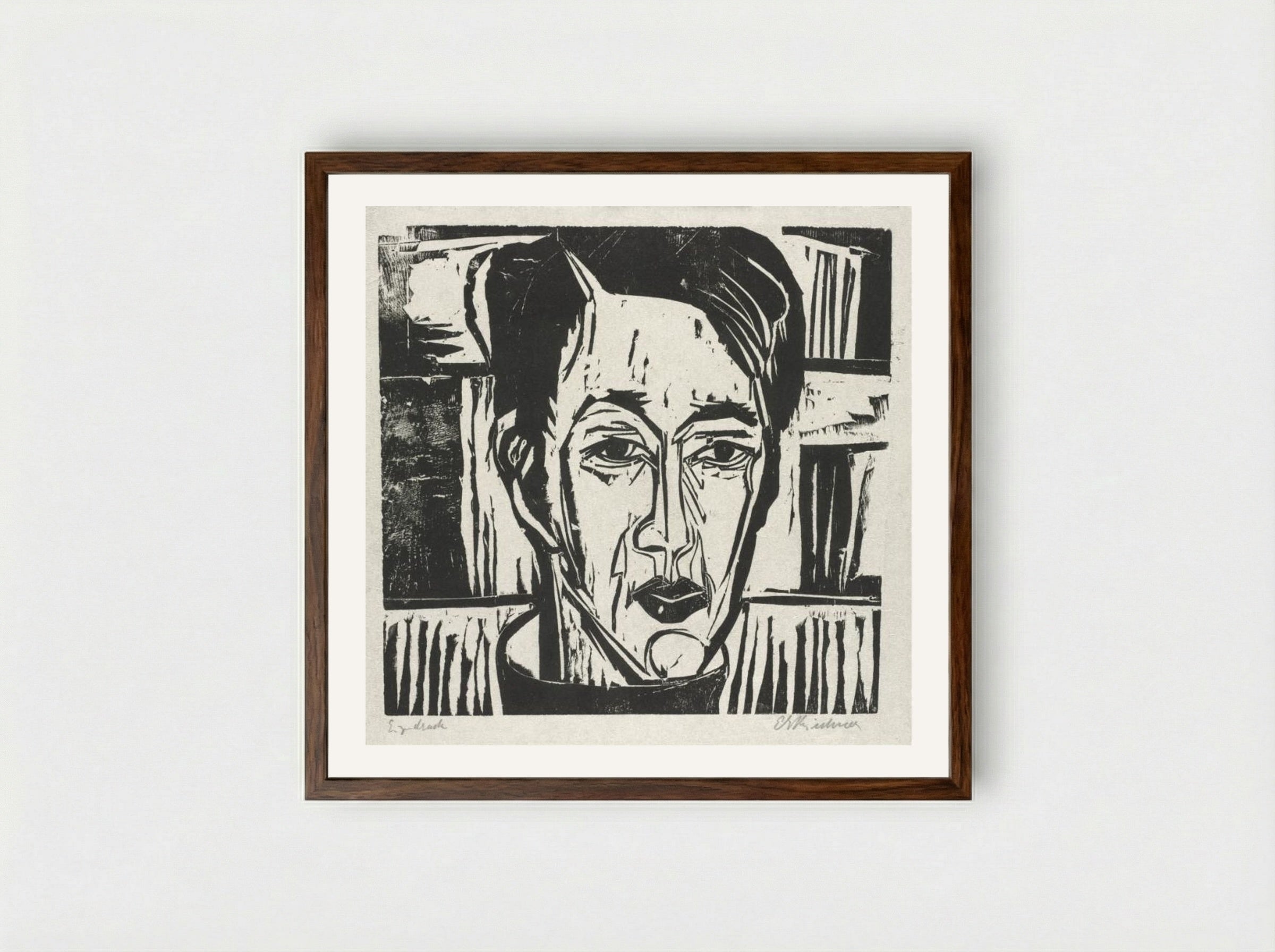 Wehrlin, Facing front - Ernst Ludwig Kirchner - Framed Print Dark Wood