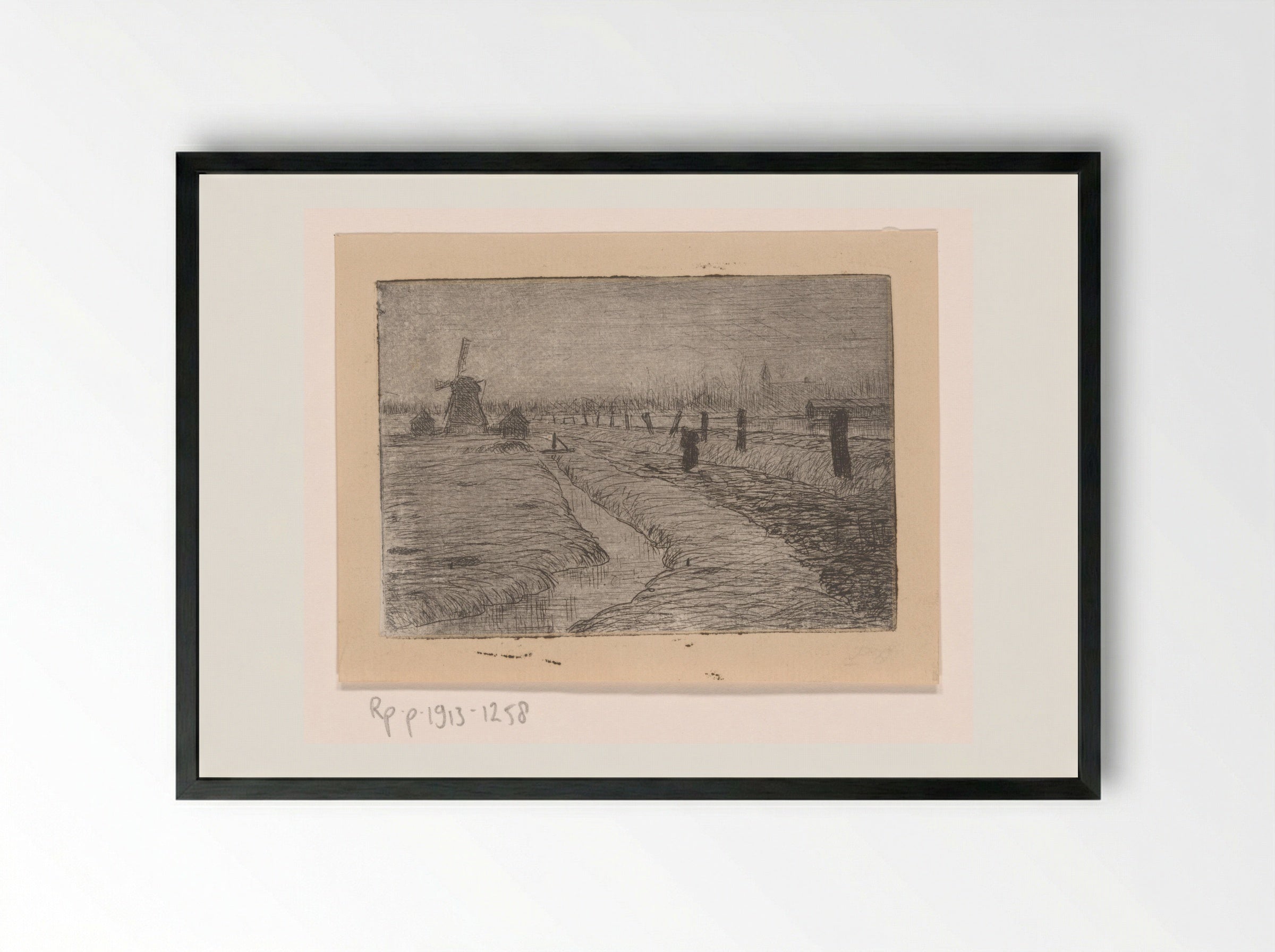 Weidelandschap met molen - Philip Zilcken - Framed Print Black
