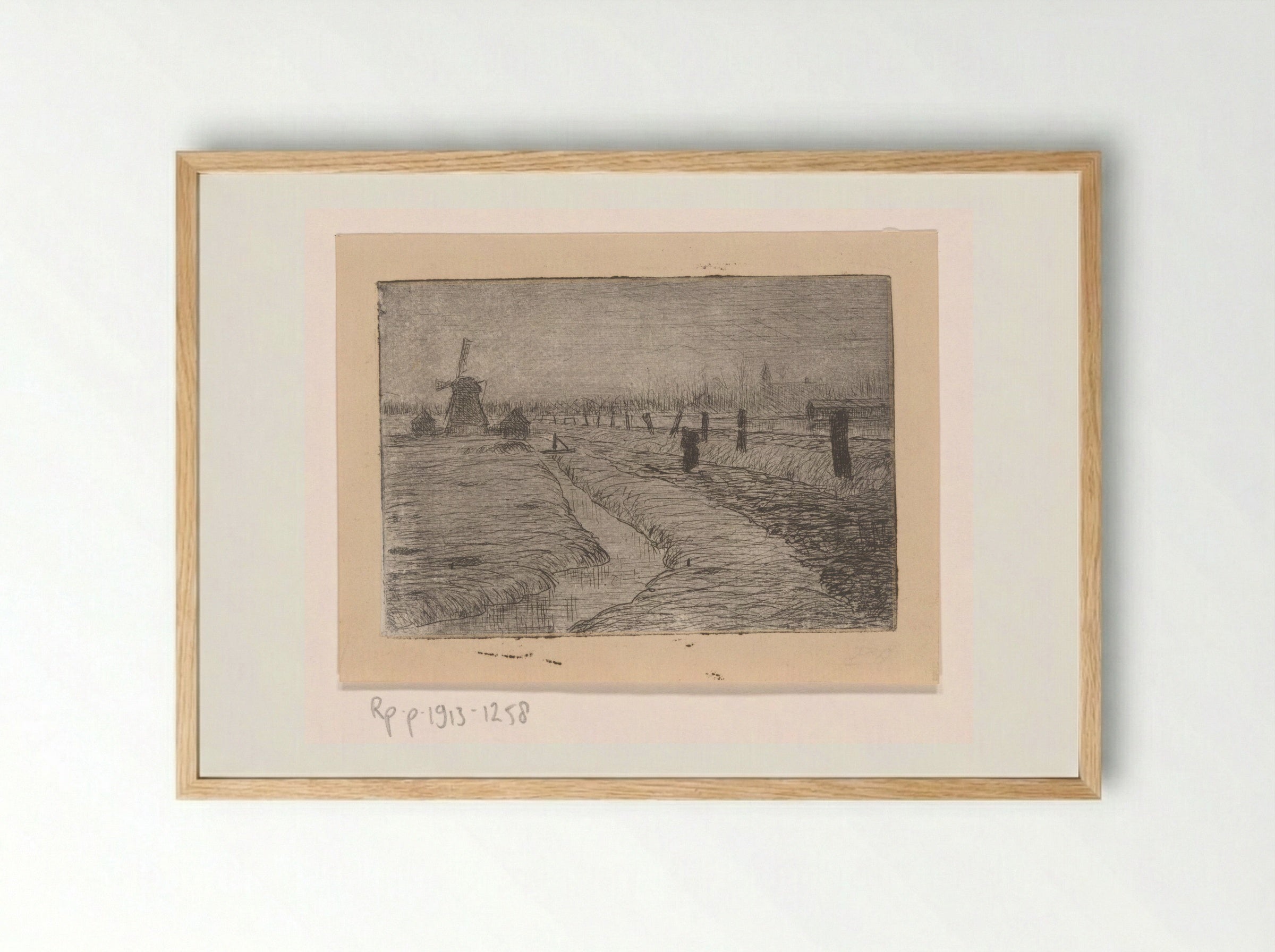 Weidelandschap met molen - Philip Zilcken - Framed Print Wood