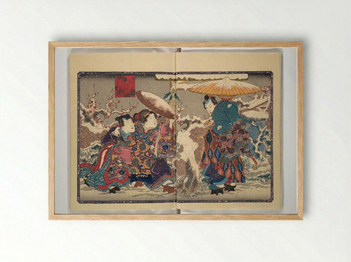 Weighing the Goods of Love (Enshoku shinasadame) - Utagawa Kunimori II - Framed Print Wood