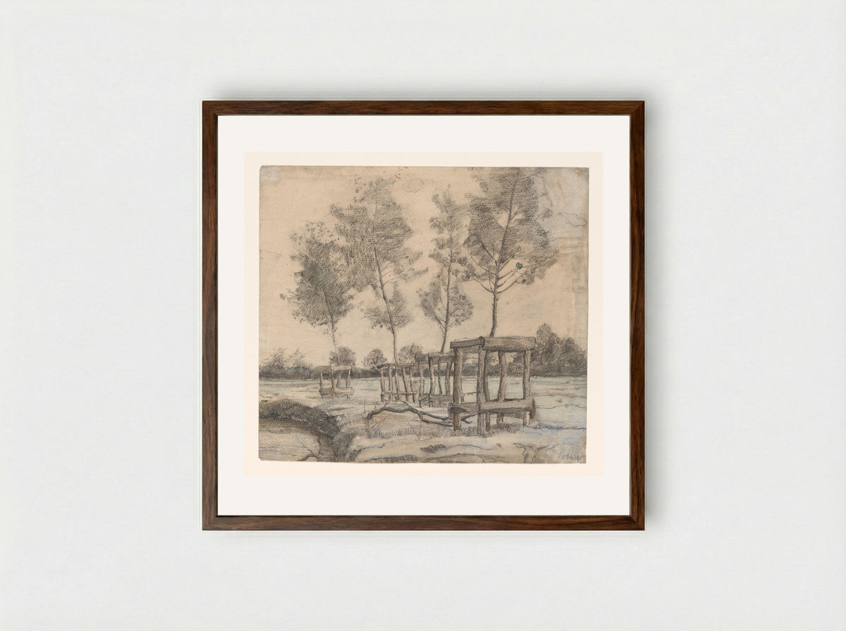 Weiland met bomen - Coba Steenhoff - Framed Print Dark Wood