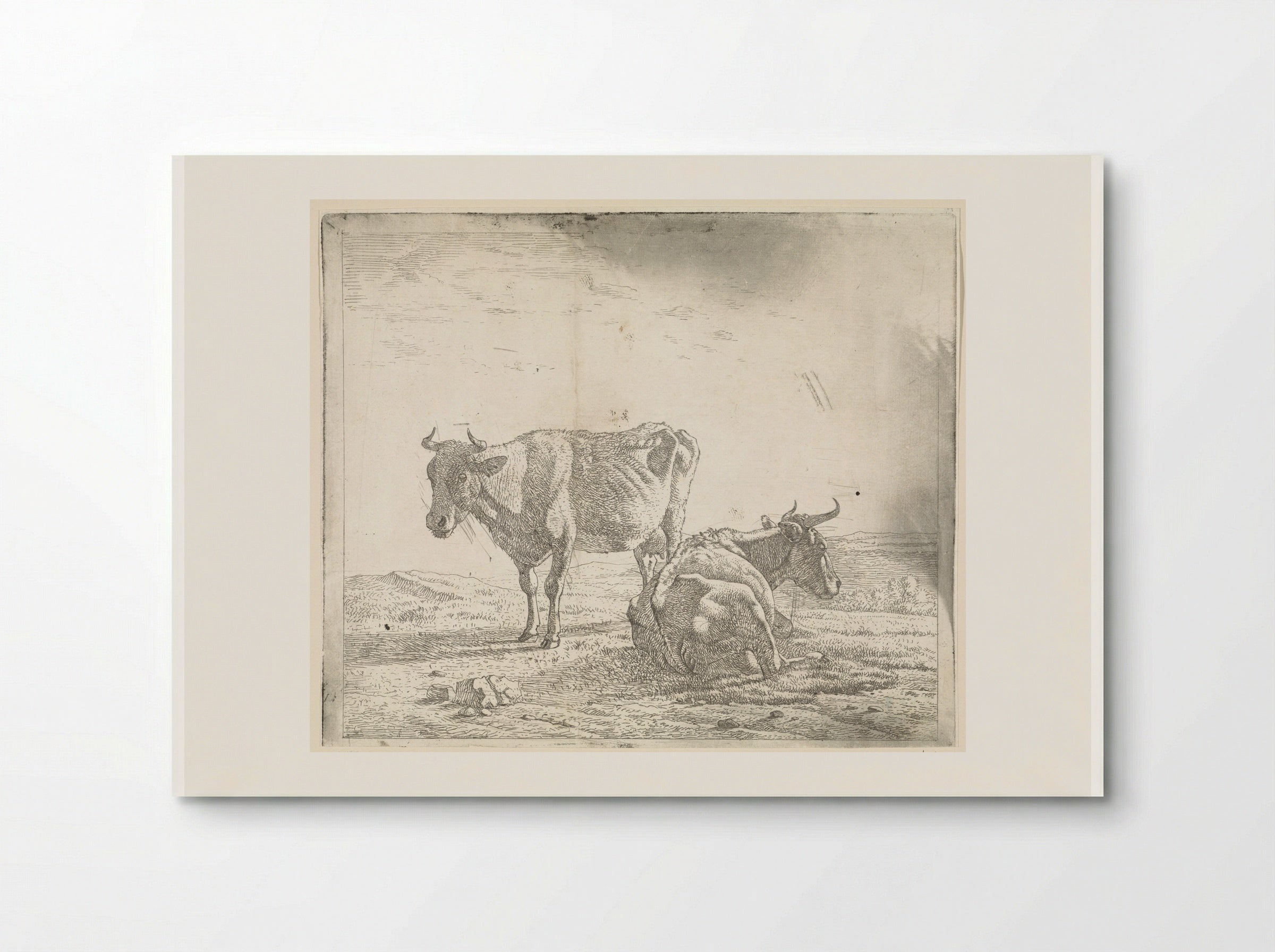 Weiland met een staande en liggende koe - Wouter Johannes van Troostwijk - Poster