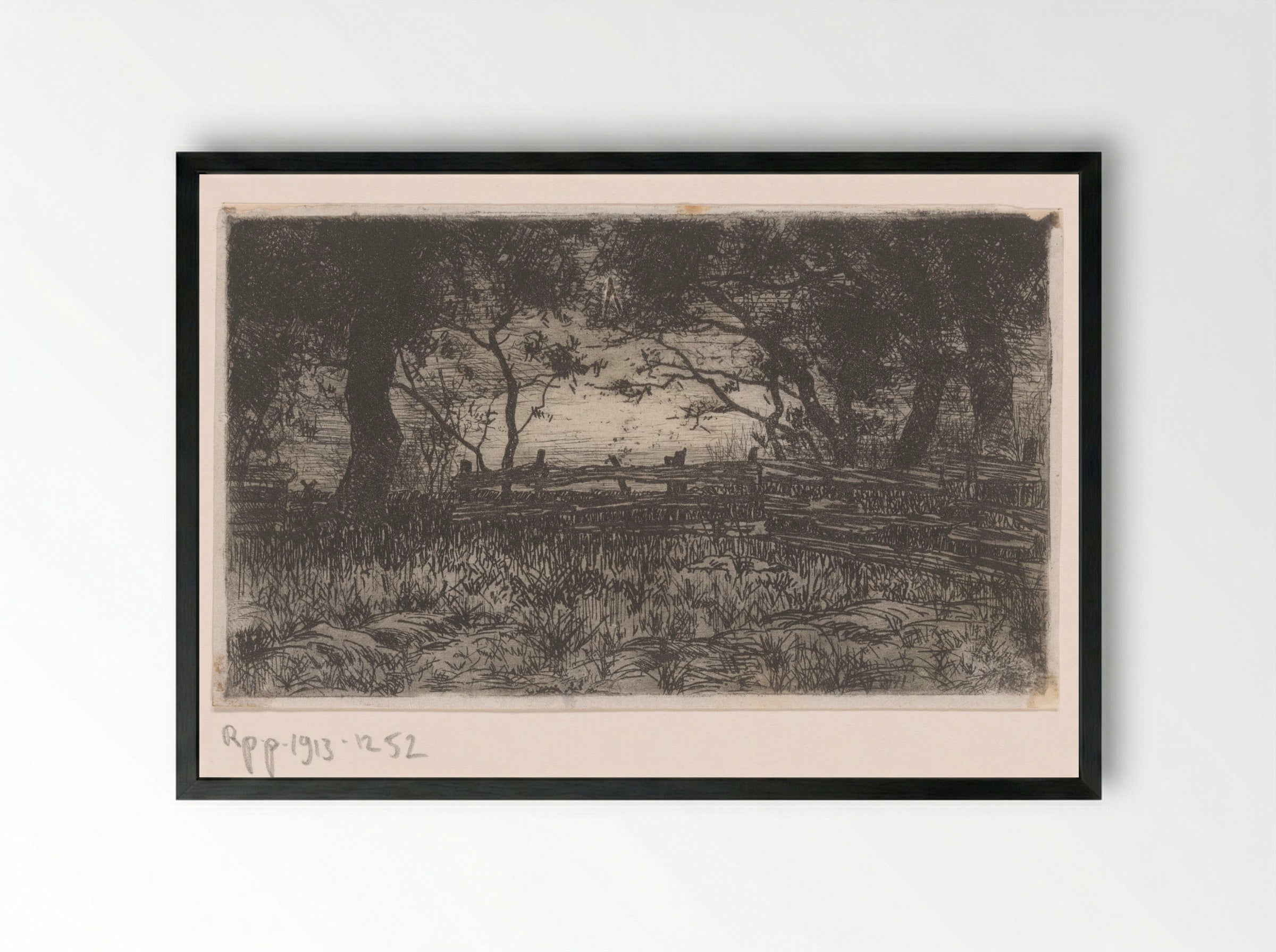 Weiland met hek en bomen - Philip Zilcken - Framed Print Black