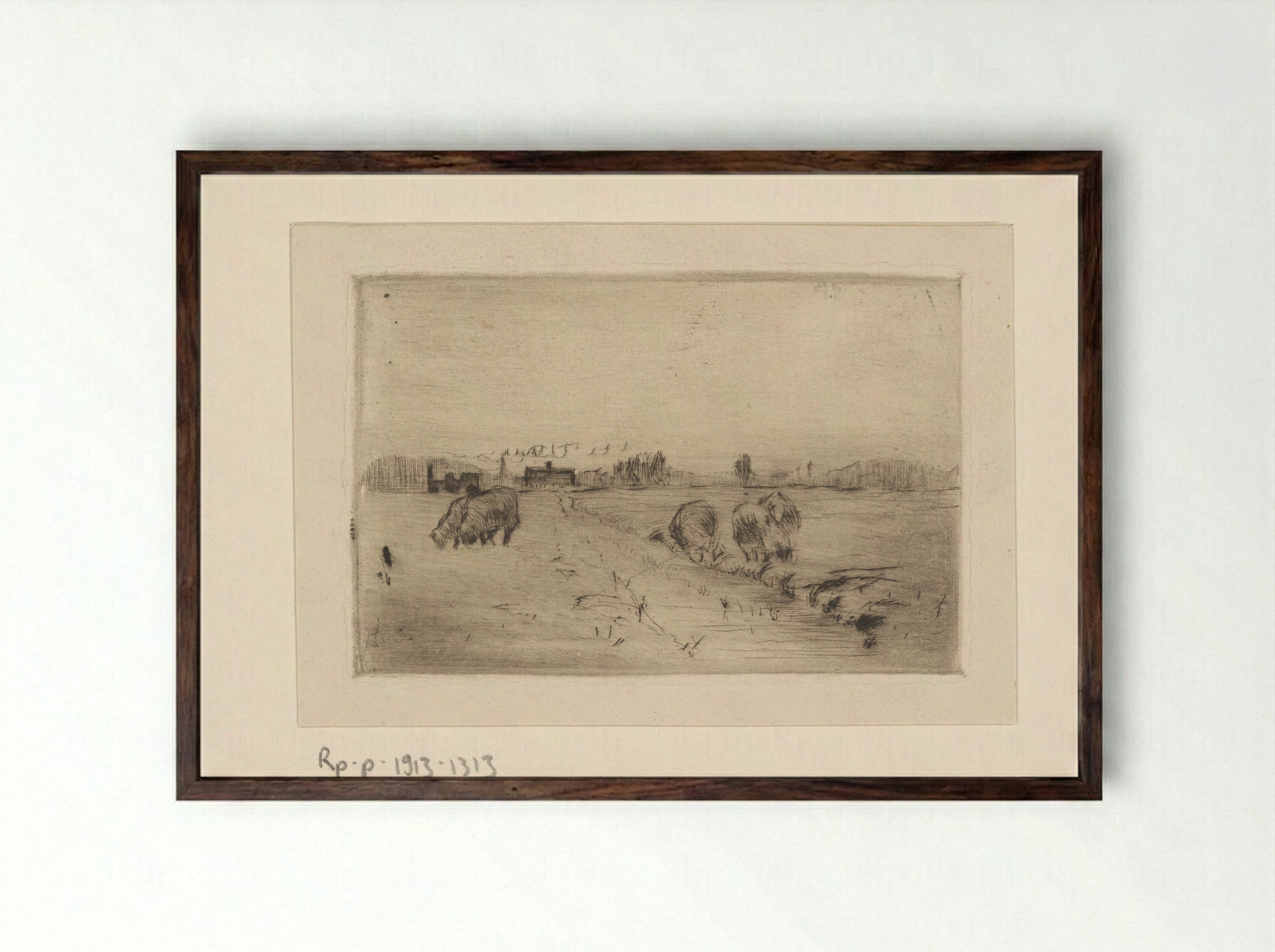 Weiland met schapen - Philip Zilcken - Framed Print Dark Wood