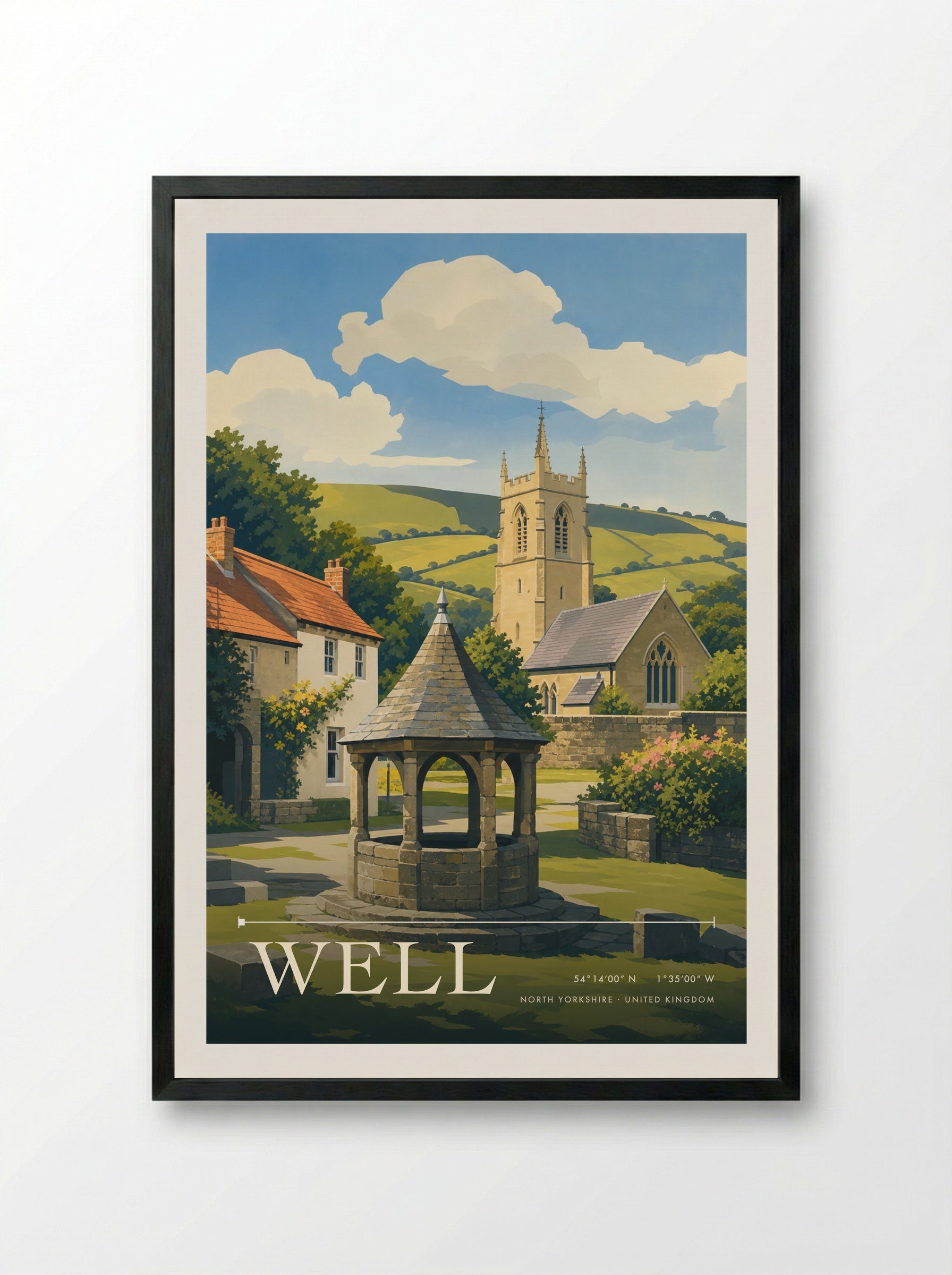 Well North Yorkshire United Kingdom Travel Poster - Framed Print Black