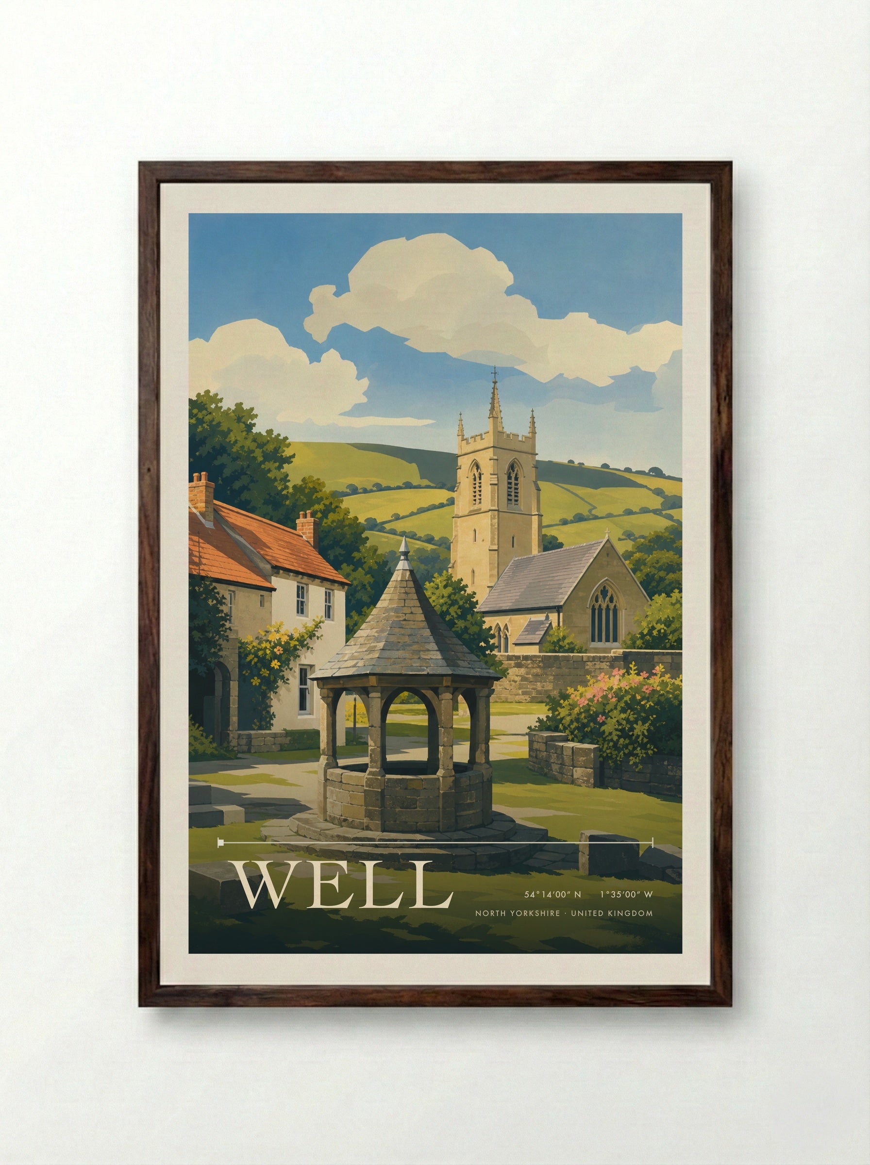 Well North Yorkshire United Kingdom Travel Poster - Framed Print Dark Wood