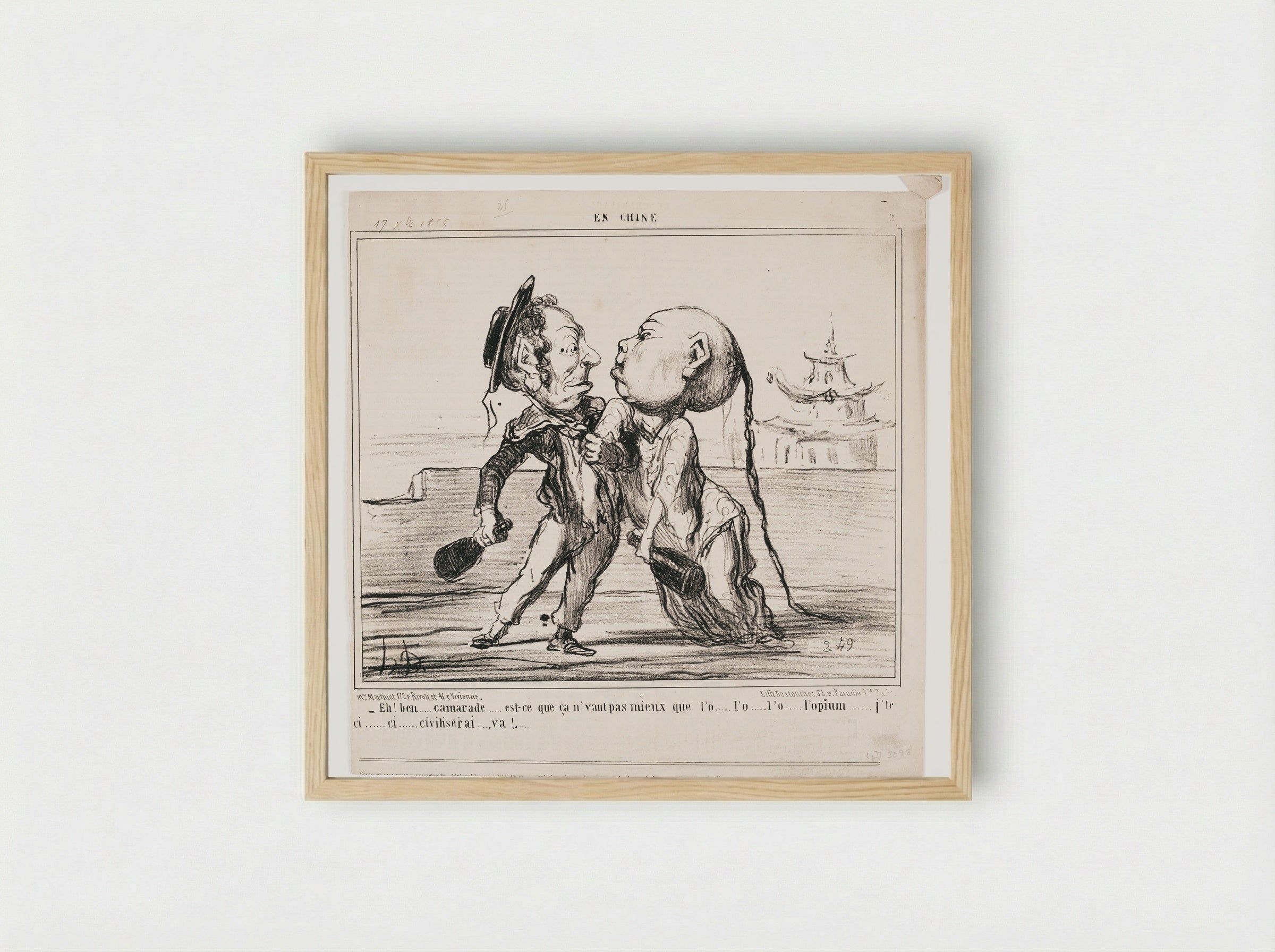 Well, mate, wouldn't you say this is better than o-o-opium? Just you wait, I'll ci-i-i-i-ivilize you! - Honoré-Victorin Daumier - Framed Print Wood