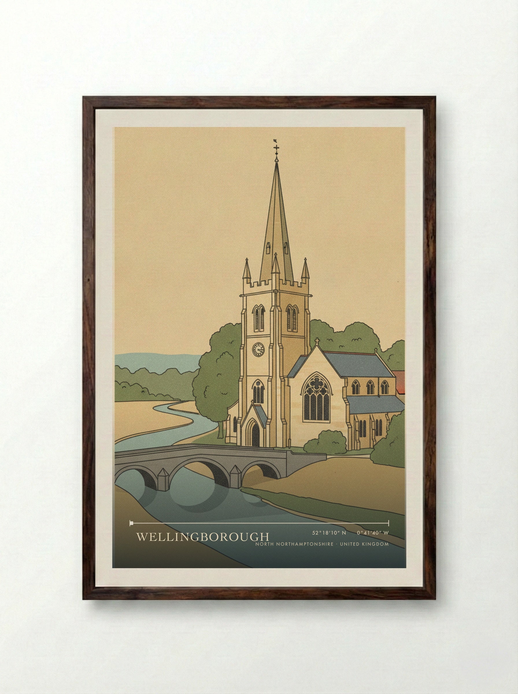Wellingborough North Northamptonshire United Kingdom Travel Poster - Framed Print Dark Wood