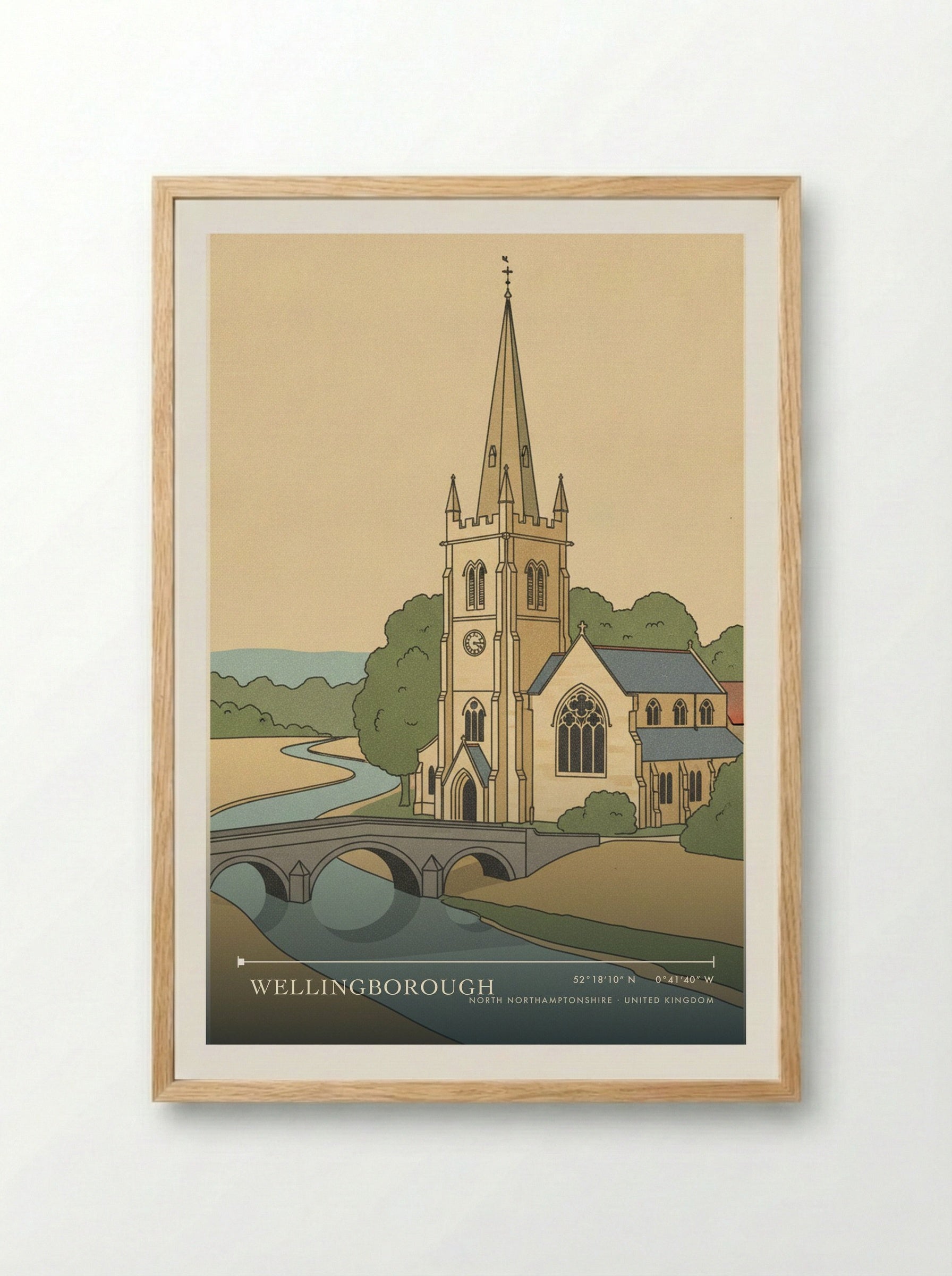 Wellingborough North Northamptonshire United Kingdom Travel Poster - Framed Print Wood