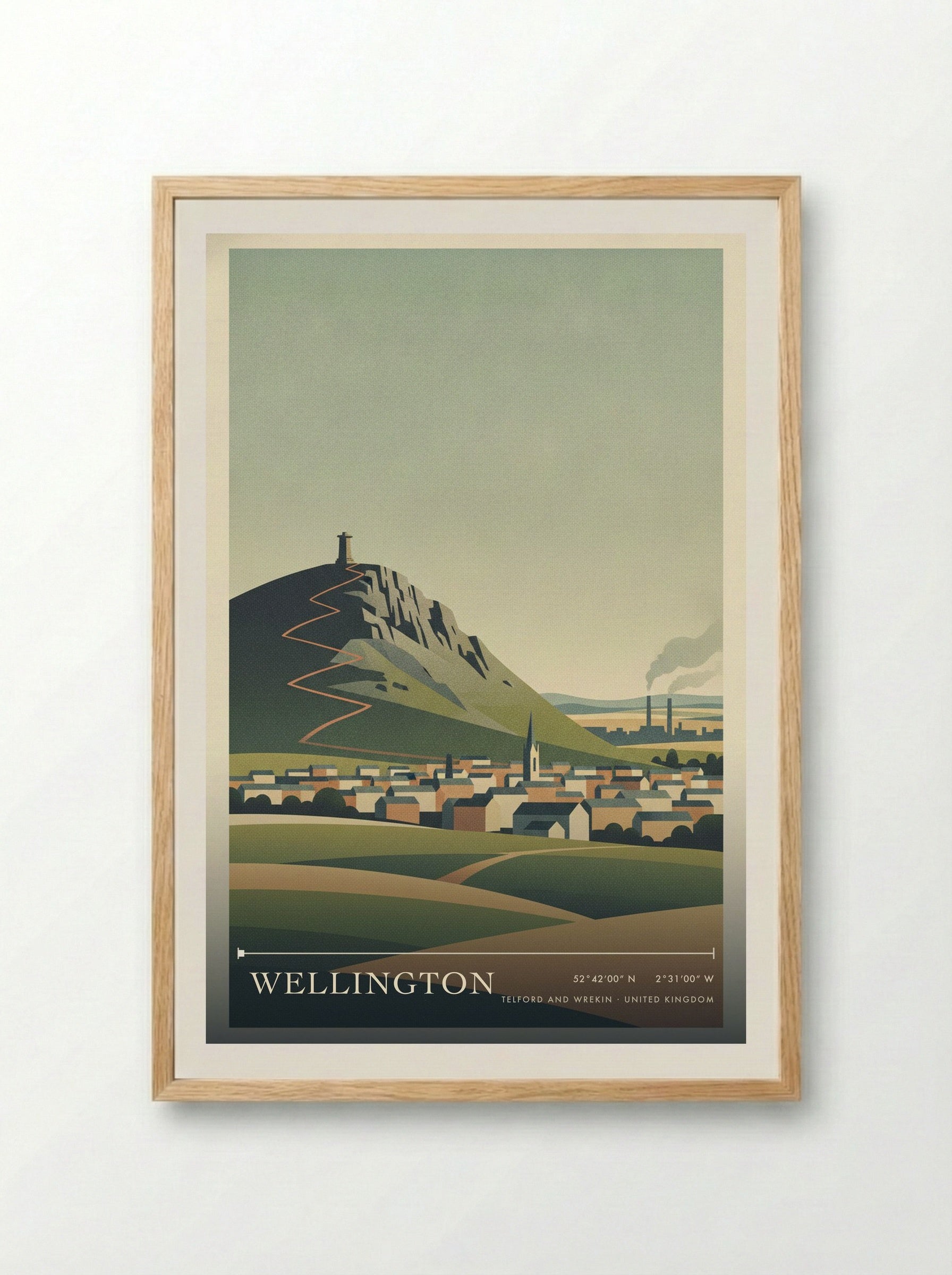 Wellington Telford and Wrekin United Kingdom Travel Poster - Framed Print Wood