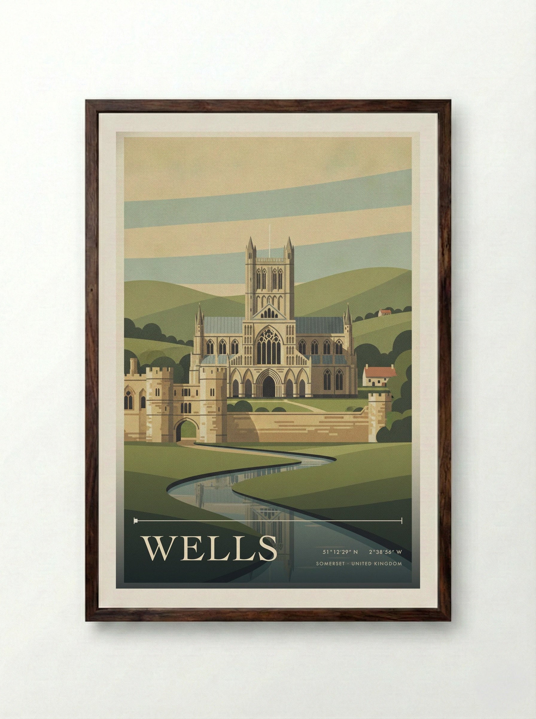 Wells Somerset United Kingdom Travel Poster - Framed Print Dark Wood
