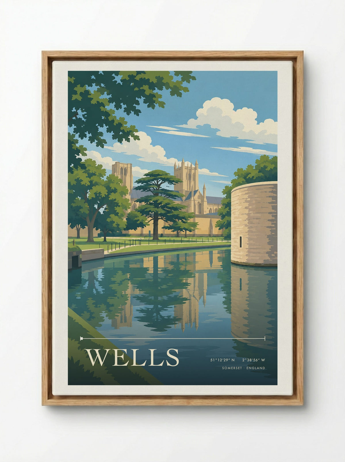 Wells, Somerset | Travel Poster - Framed Canvas Wood