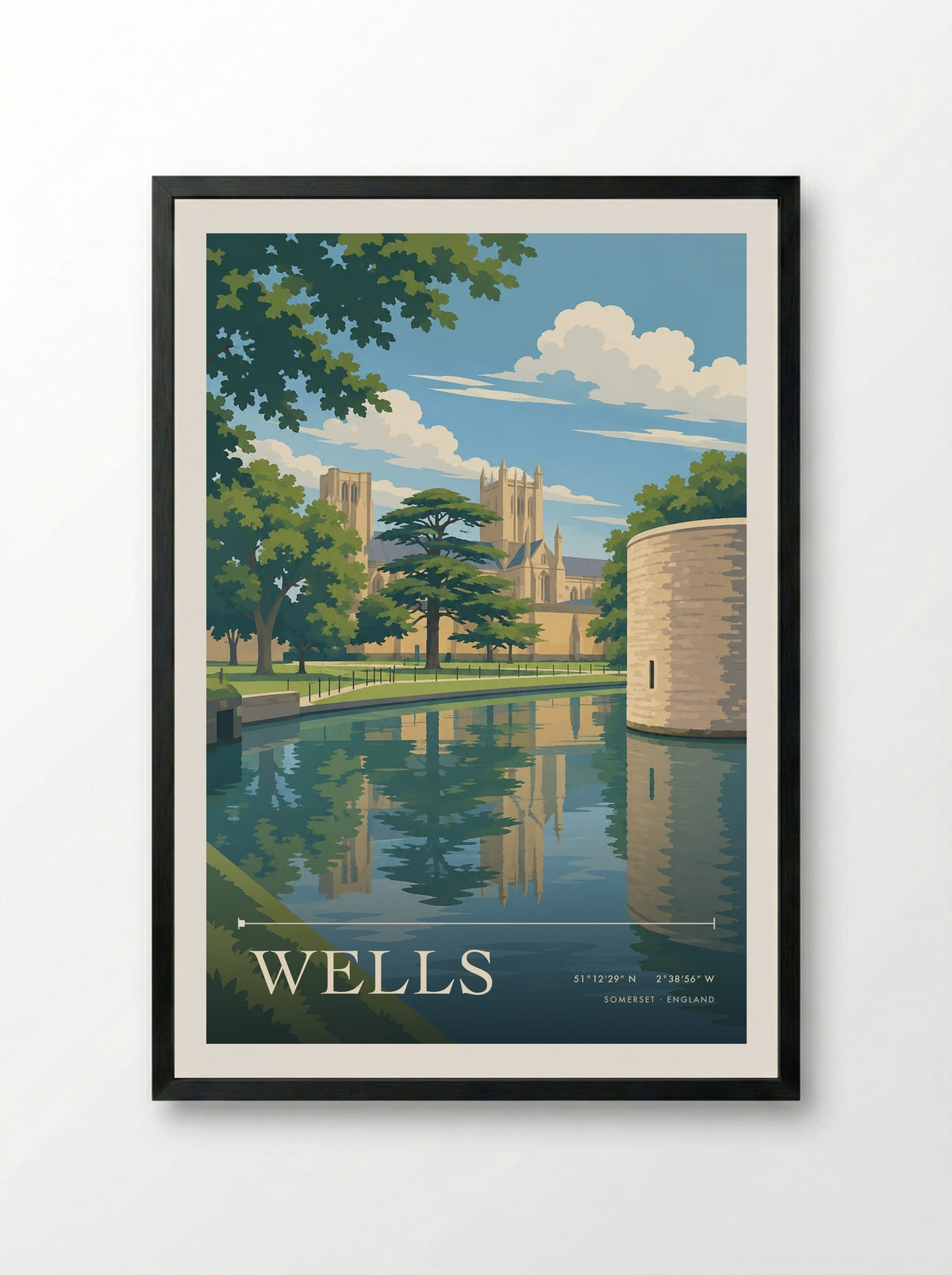Wells, Somerset | Travel Poster - Framed Print Black