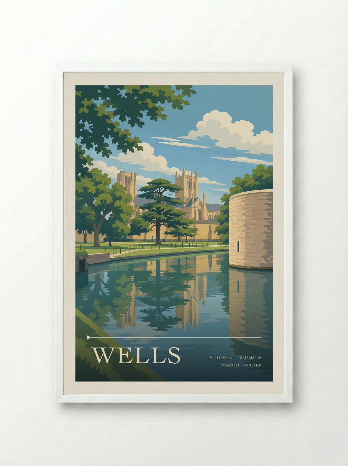 Wells, Somerset | Travel Poster - Framed Print White
