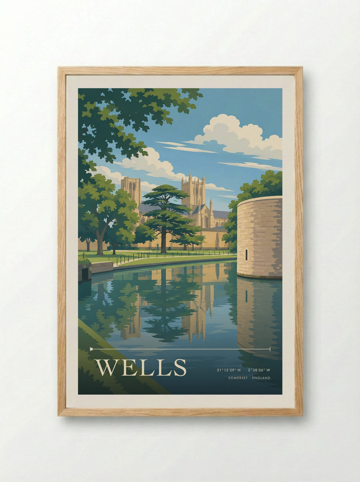 Wells, Somerset | Travel Poster - Framed Print Wood