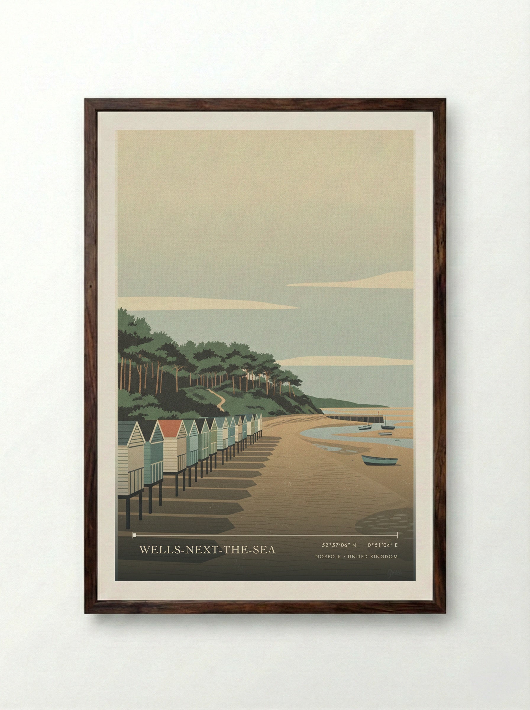 Wells-next-the-Sea Norfolk United Kingdom Travel Poster - Framed Print Dark Wood