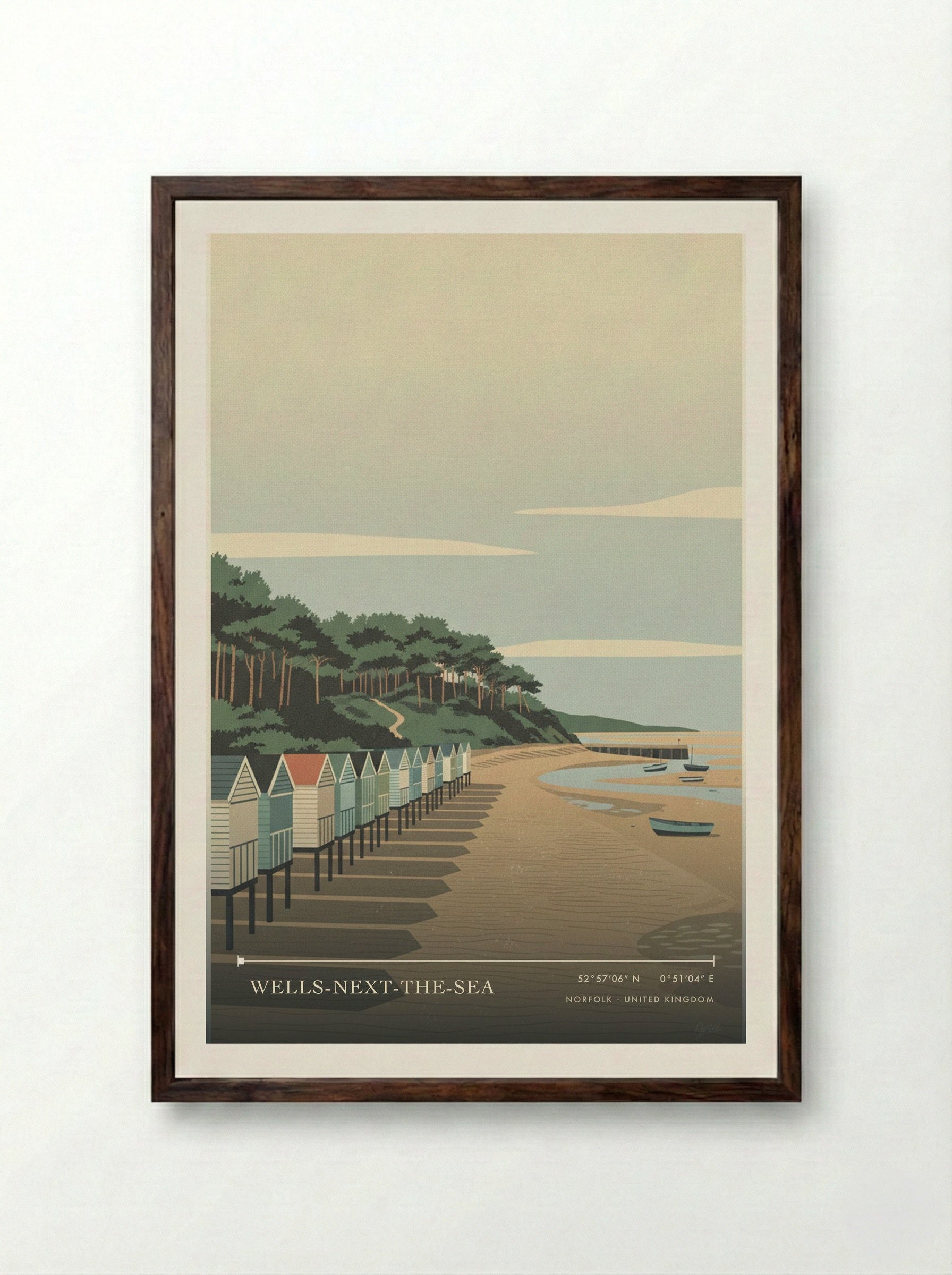 Wells-next-the-Sea Norfolk United Kingdom Travel Poster - Framed Print Dark Wood